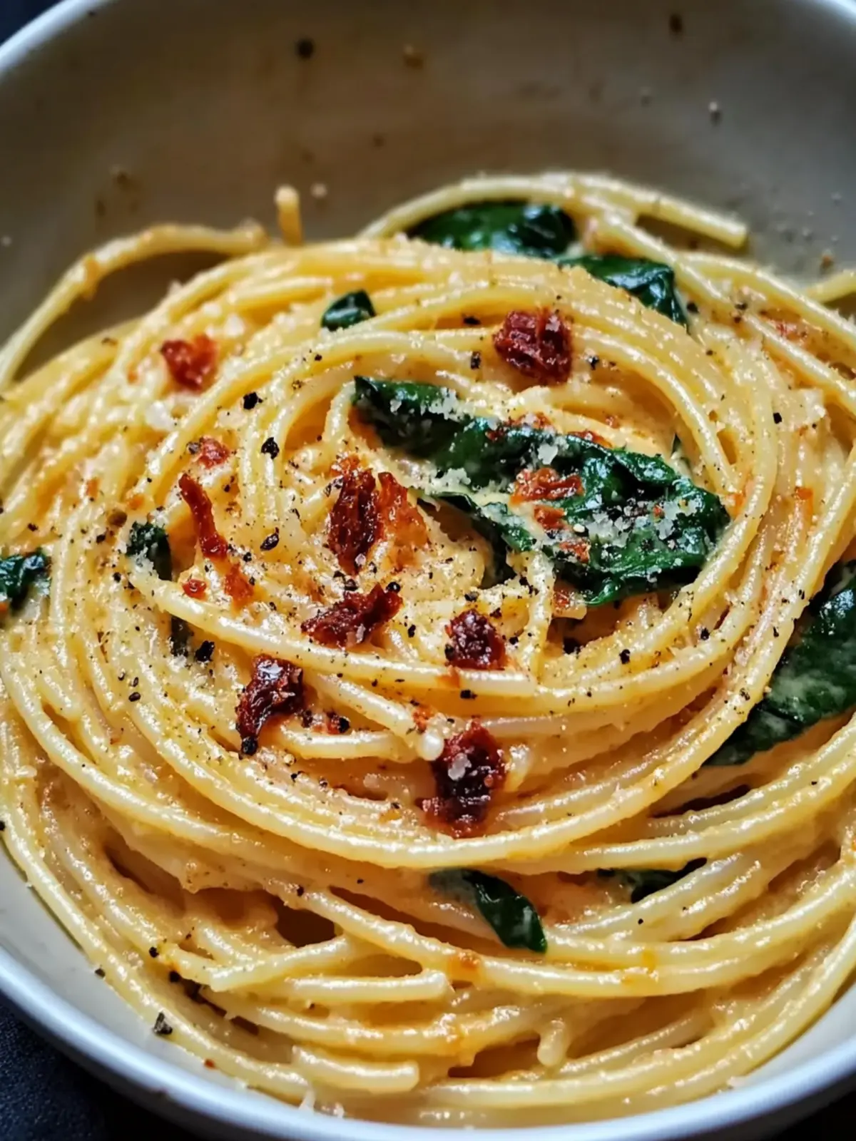 Creamy Spaghetti & Spinach with Sun-Dried Tomato Sauce Delight 2 Spaghetti & Spinach with Sun-Dried Tomato Cream Sauce
