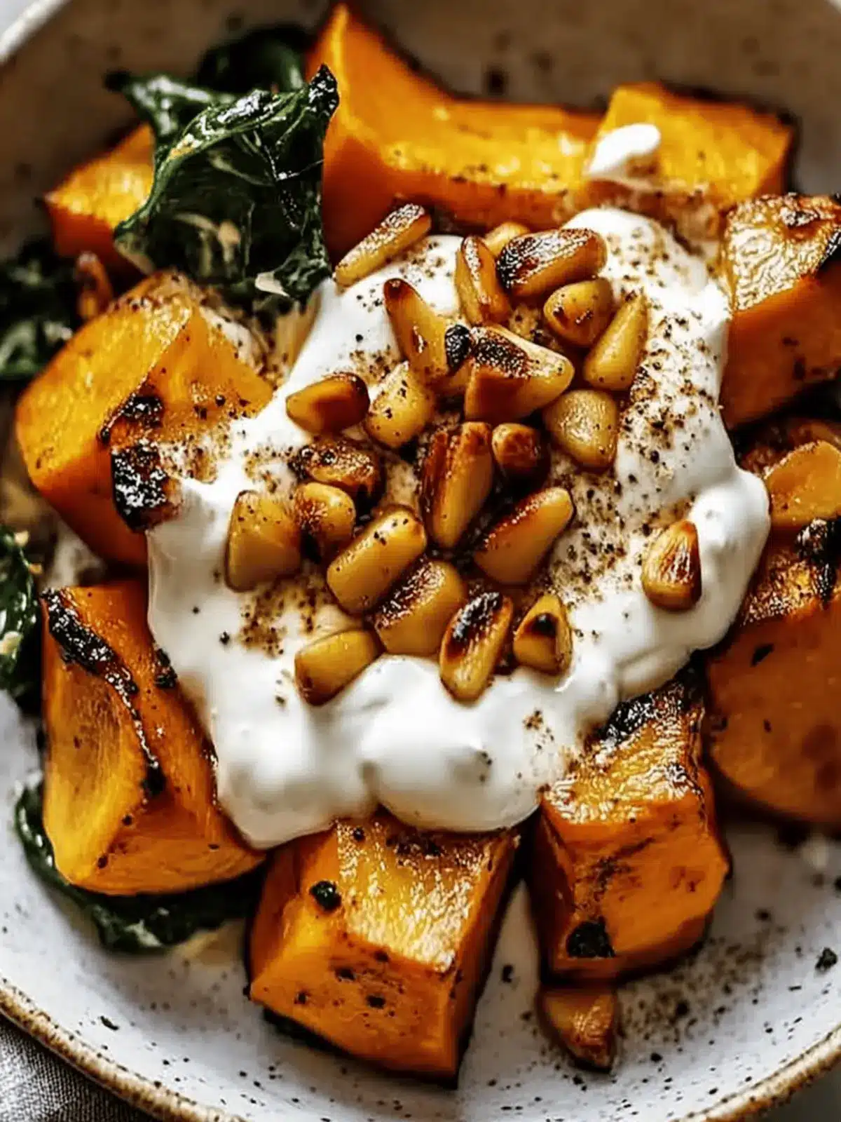 Roasted Pumpkin with Yogurt Sauce and Pine Nuts for Fall Bliss 4 Roasted Pumpkin with Yogurt Sauce and Pine Nuts