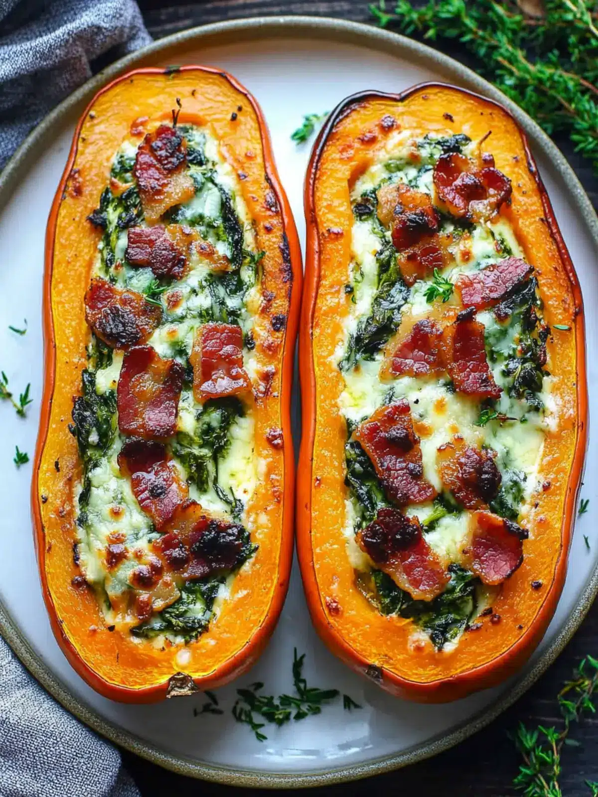 Stuffed Butternut Squash with Spinach, Bacon, and Cheese Bliss 2 Stuffed Butternut Squash with Spinach, Bacon, and Cheese