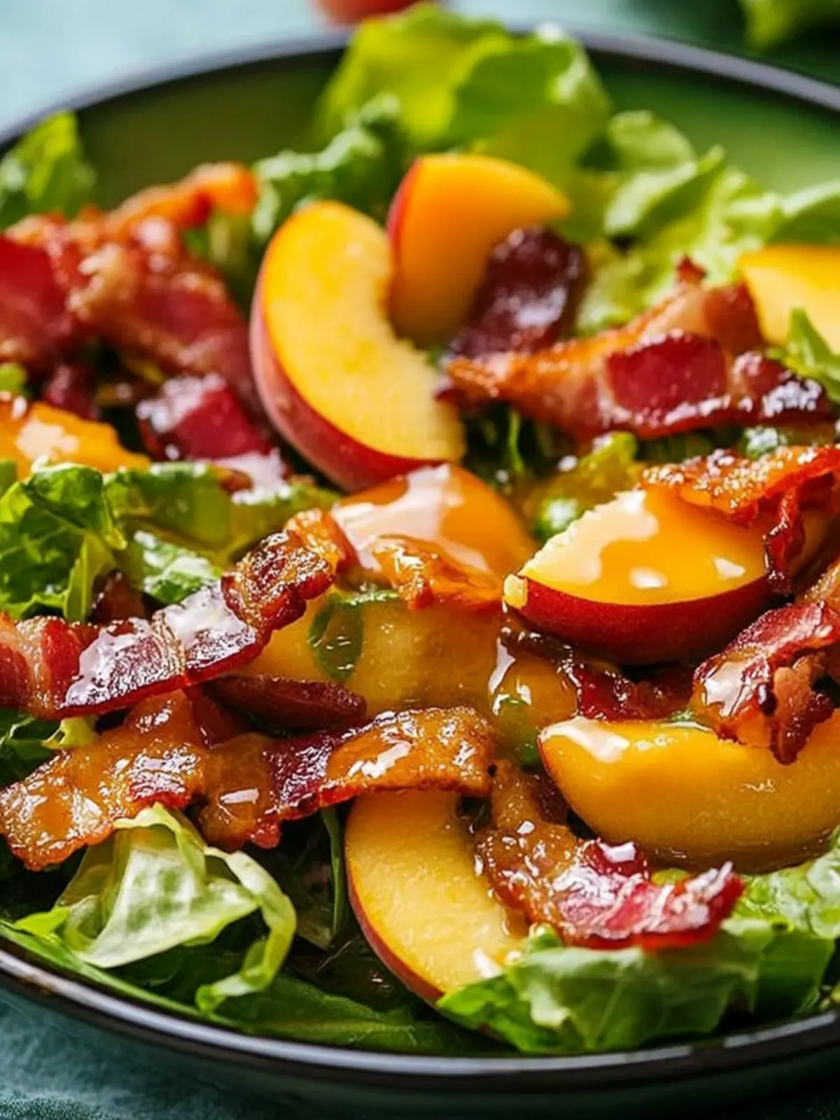 Zesty Honey Lemon Vinaigrette on Peach Bacon Salad Bliss 2 Honey Lemon Vinaigrette on Peach Bacon Salad