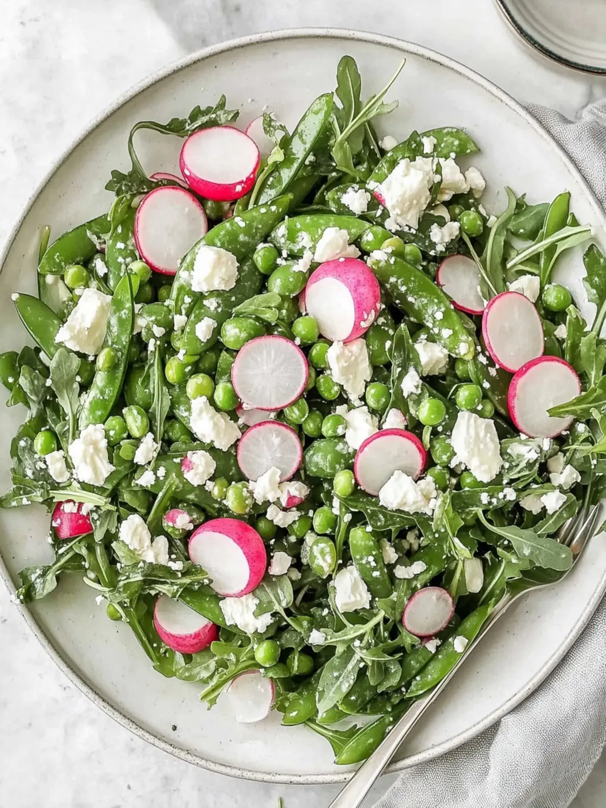 Sugar Snap Pea Salad with Radishes, Feta and Arugula Delight 4 sugar snap pea salad with radishes, feta and arugula