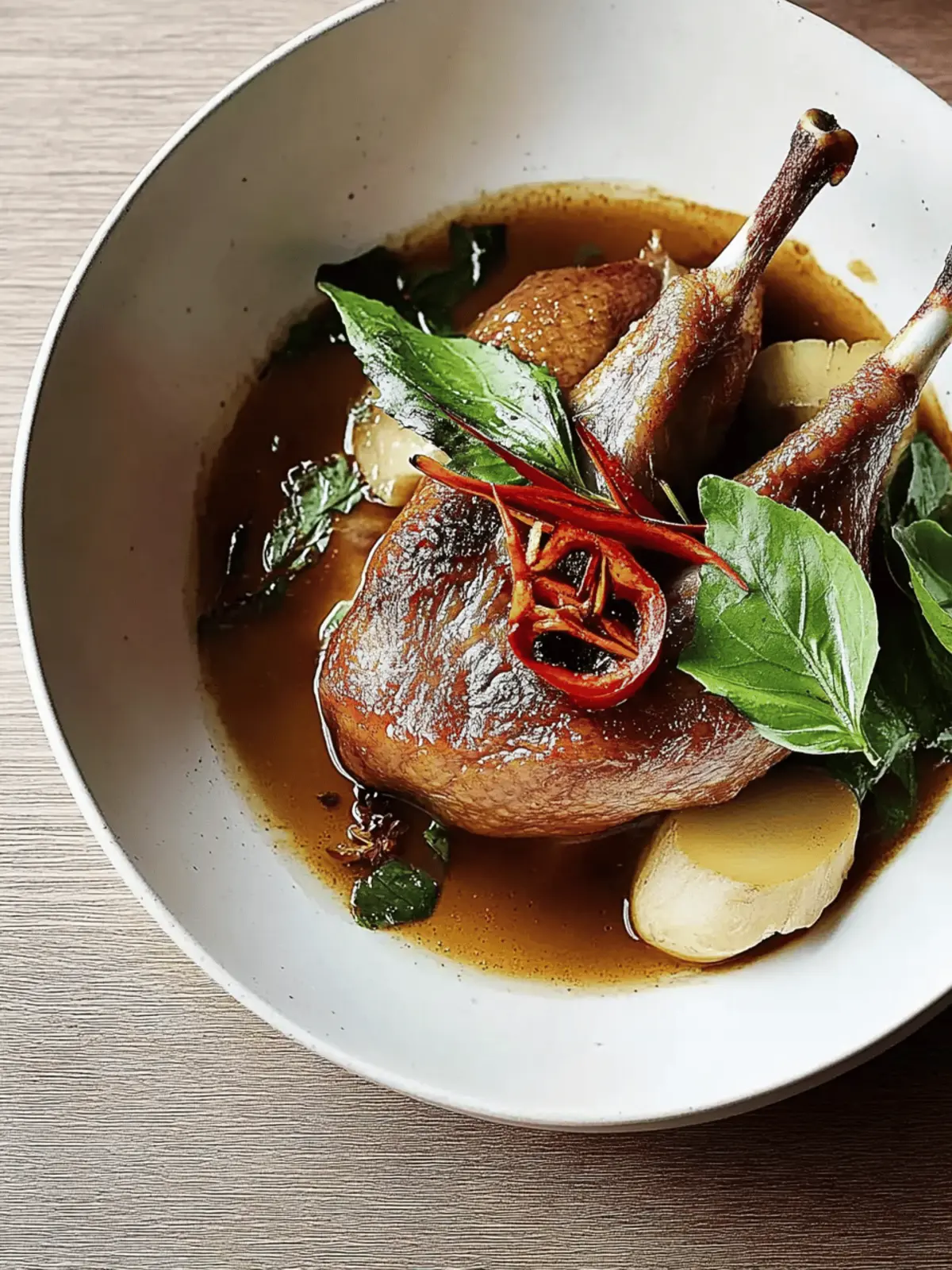 Savory Duck Braised in Mandarin Juice and Star Anise Delight 2 Duck braised in mandarin juice and star anise with chilli, ginger and holy basil
