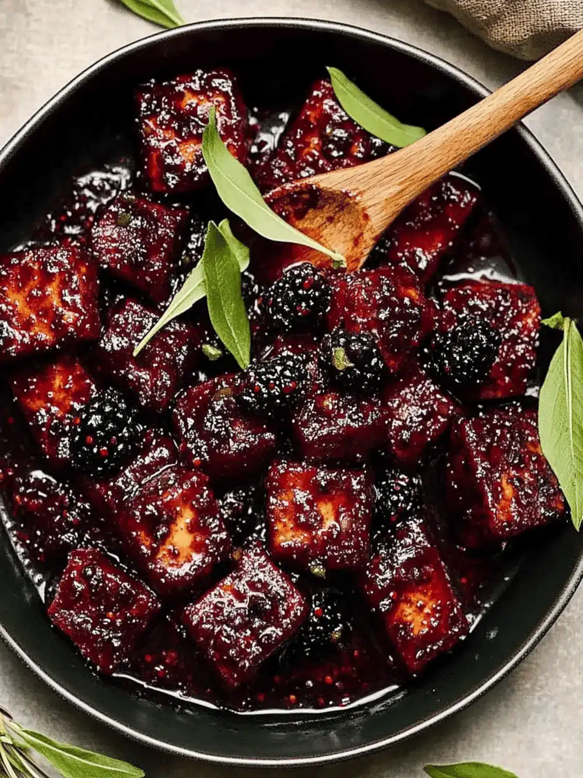 Crispy Blackberry Glazed Tofu with Black Pepper & Chili Bliss 3 Blackberry Glazed Tofu with Black Pepper & Chili