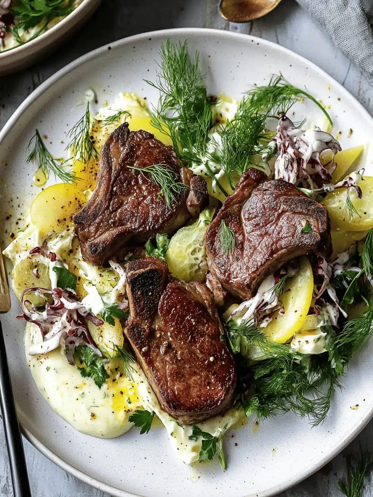 Savory Lamb Chops with Fennel Slaw & Creamy Spiced Yogurt 2 Lamb Chops with Fennel Slaw & Spiced Yogurt