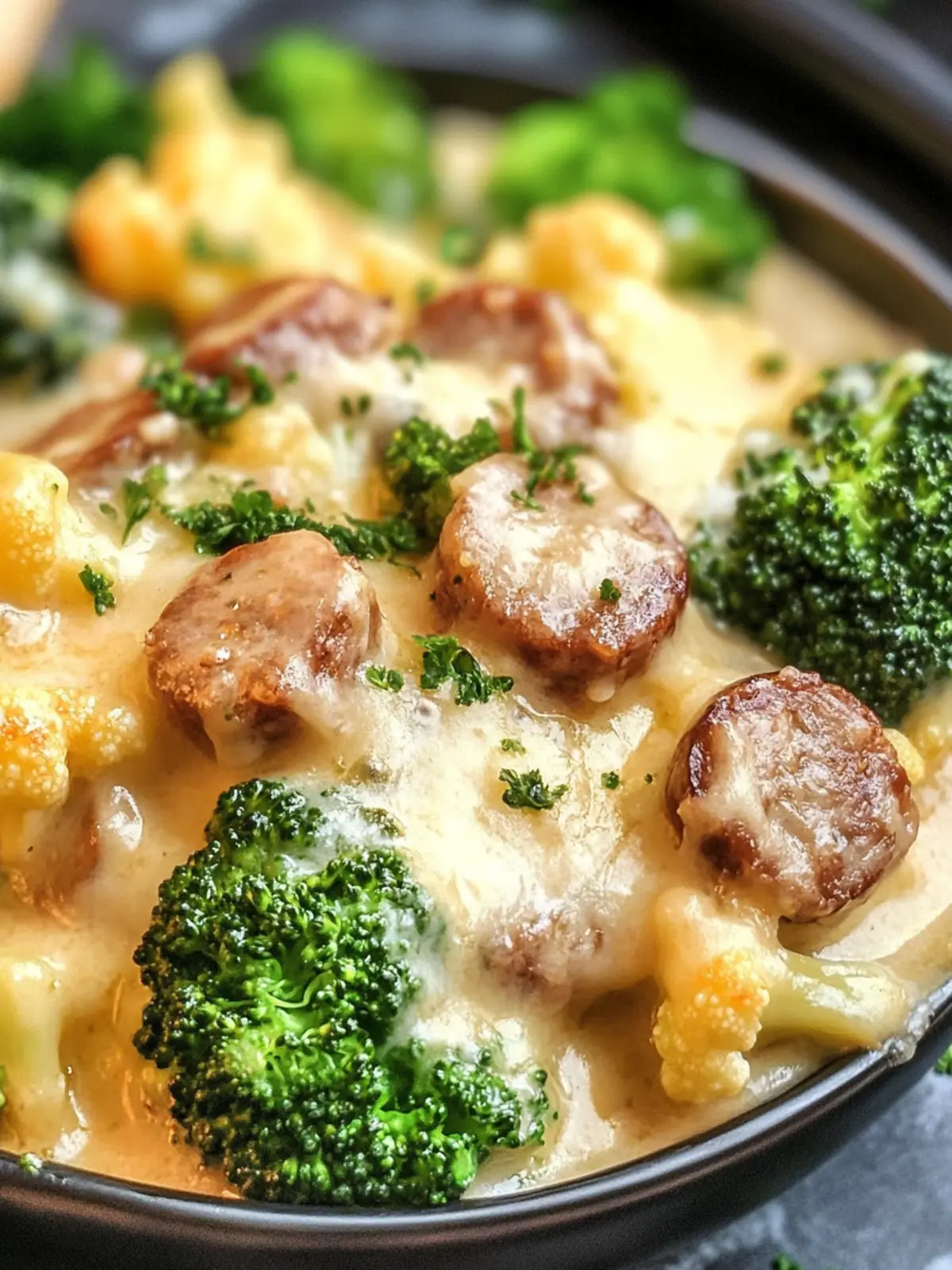 Delicious Keto Broccoli and Cauliflower Au Gratin With Sausage 4 Keto Broccoli and Cauliflower Au Gratin With Sausage