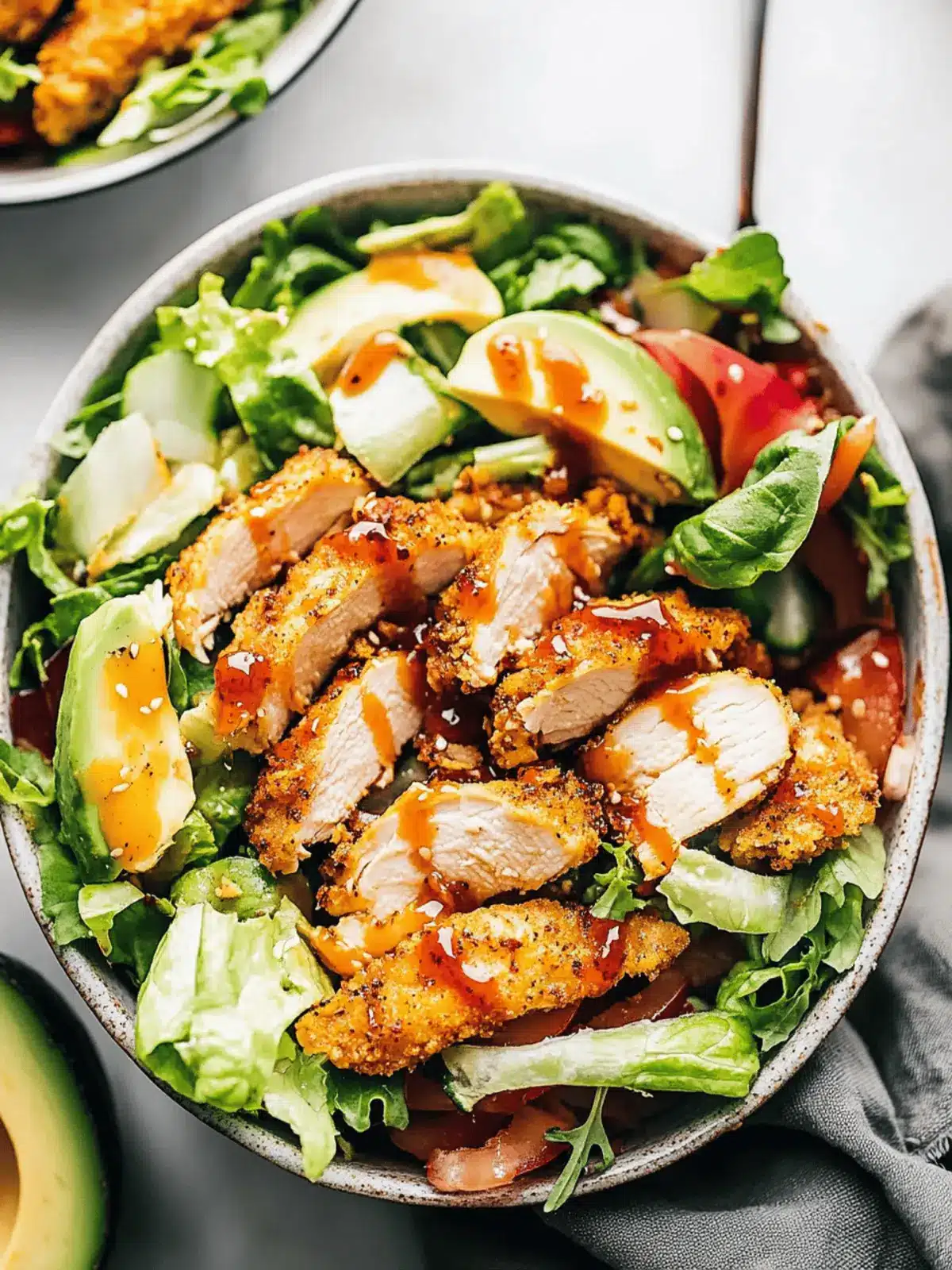 Crispy Chicken Salad with Sriracha Honey BBQ Dressing Delight 3 Crispy Chicken Salad with Sriracha Honey BBQ Dressing