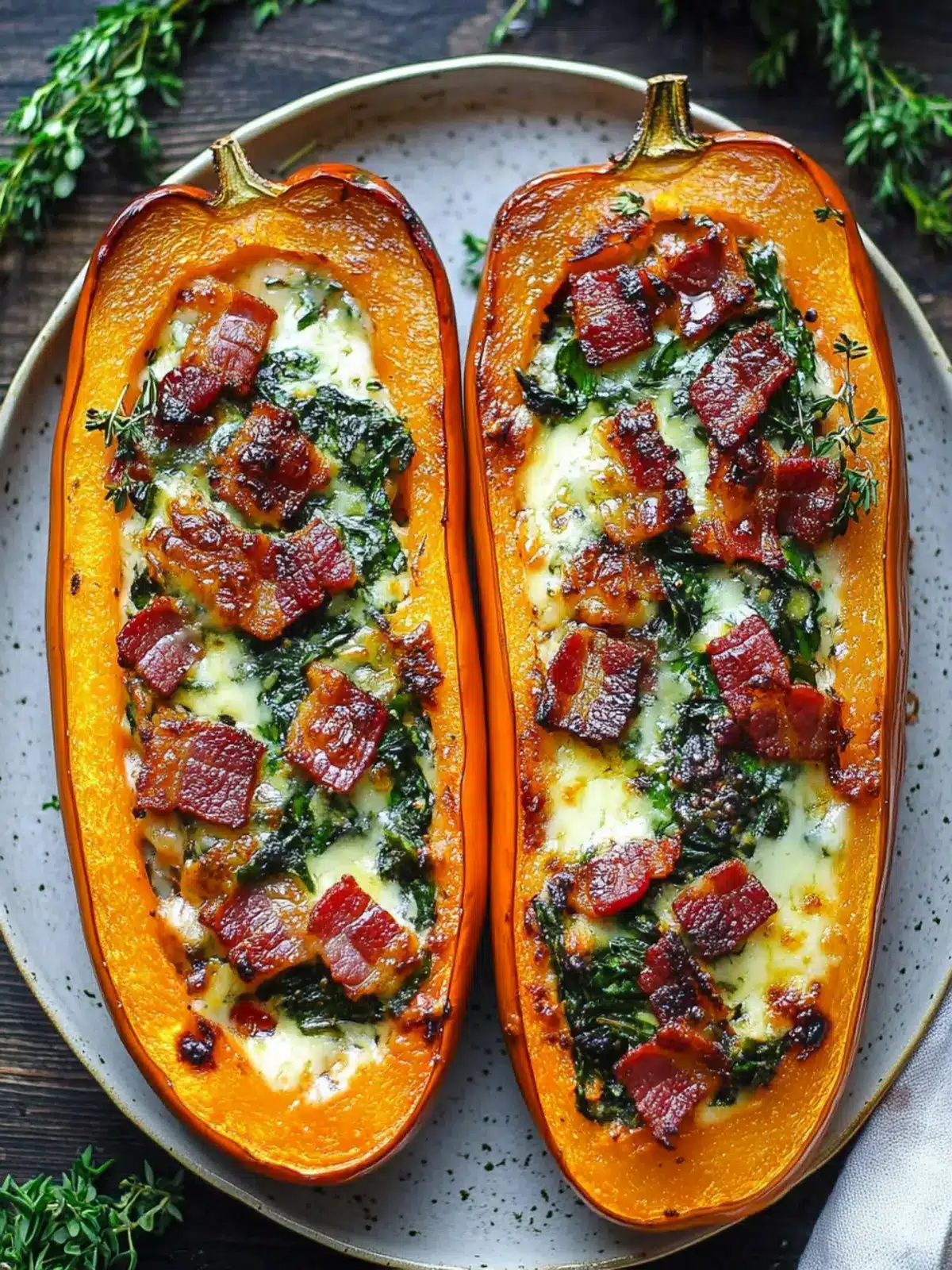 Stuffed Butternut Squash with Spinach, Bacon, and Cheese Bliss 4 Stuffed Butternut Squash with Spinach, Bacon, and Cheese