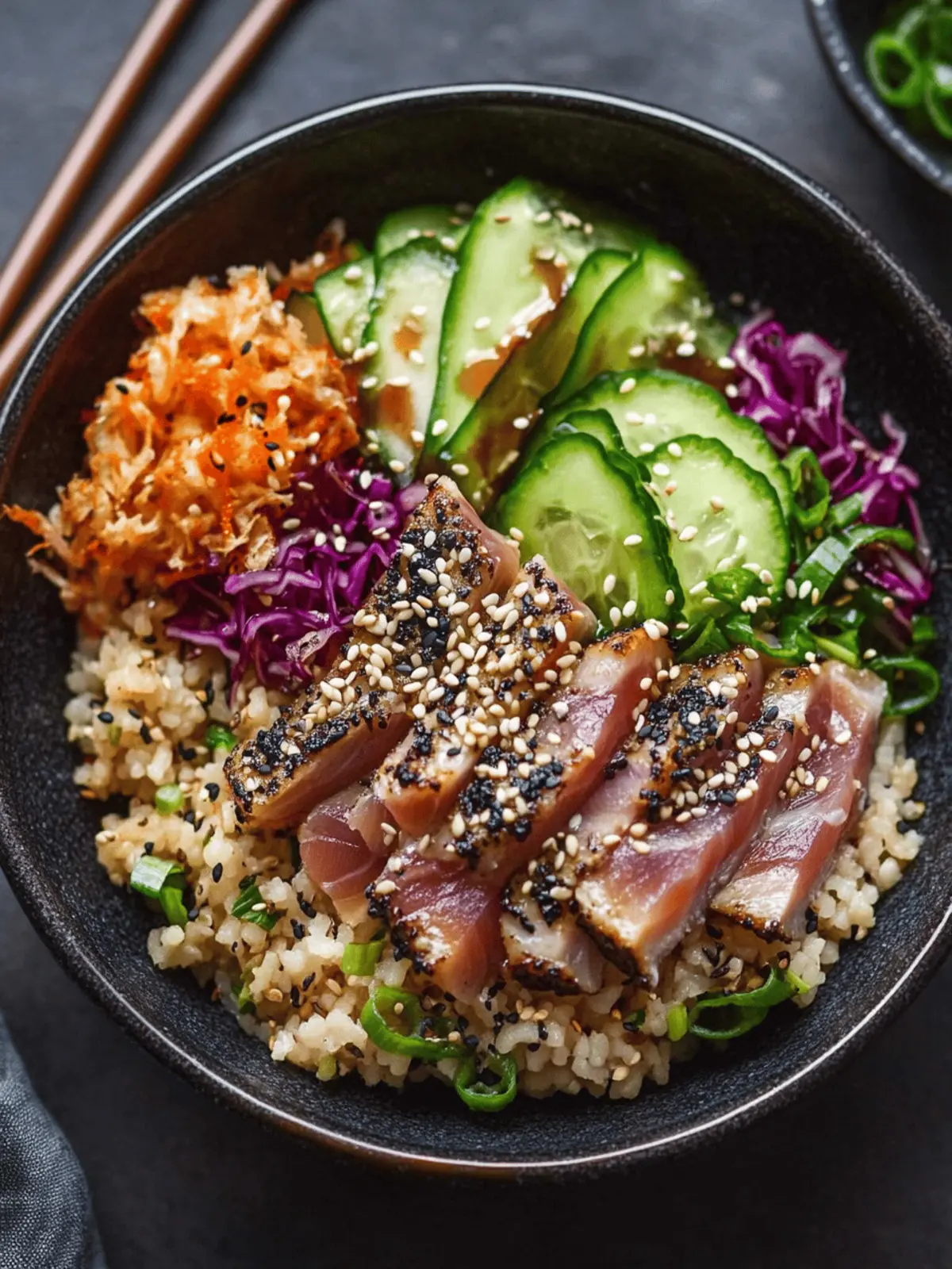 Savory Seared Tuna Bowl with Zesty Mushroom Fried Rice 4 Seared Tuna Bowl