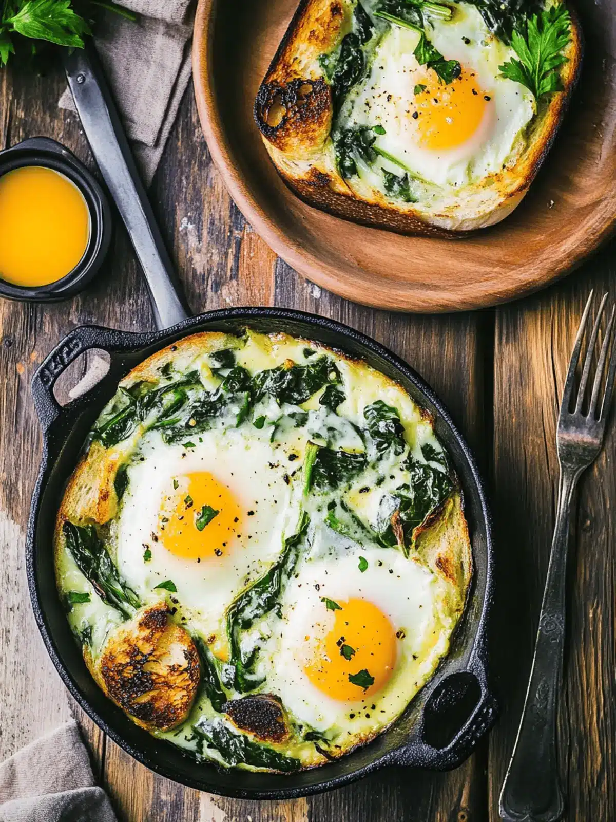 Baked Eggs with Creamy Greens and Garlic Butter Toasts Delight 4 Baked Eggs with Creamy Greens and Garlic Butter Toasts