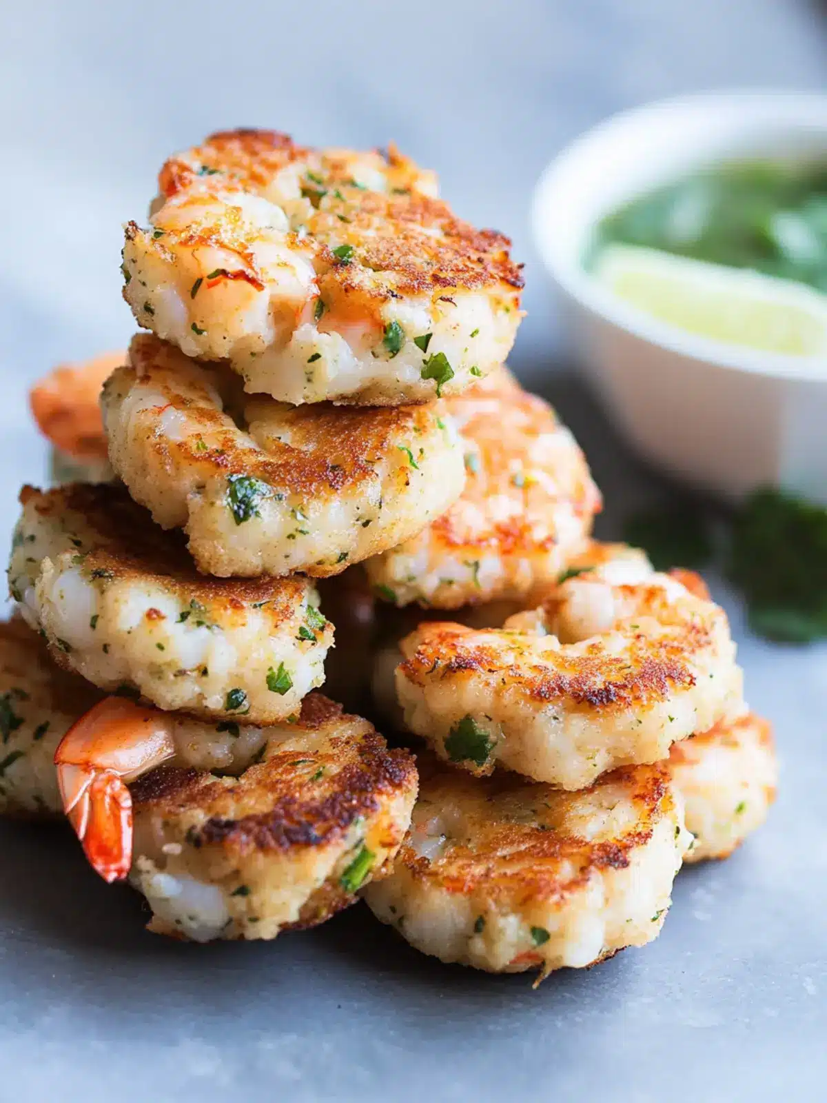 Savory Shrimp Cakes with Cilantro Lime Sauce in 10 Minutes 4 Shrimp Cakes With Cilantro Lime Sauce