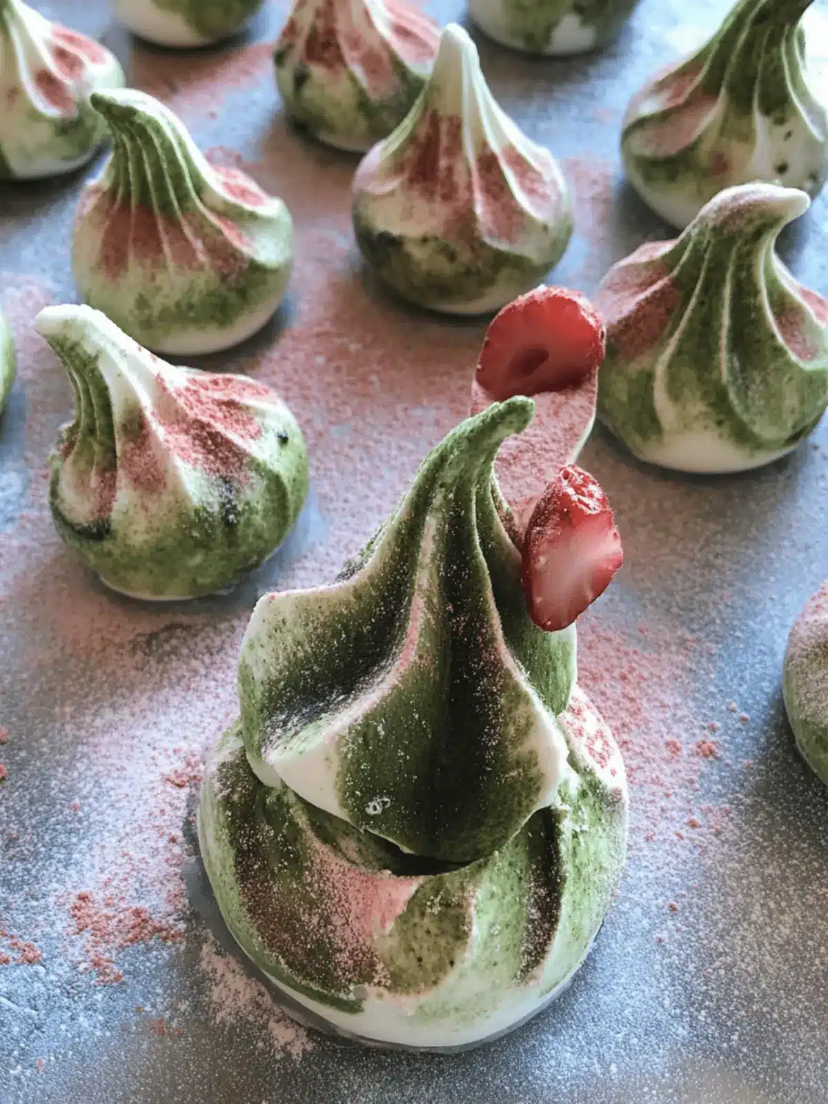 Strawberry Matcha Meringue Kisses for a Magical Dessert Experience 2 Strawberry Matcha Meringue