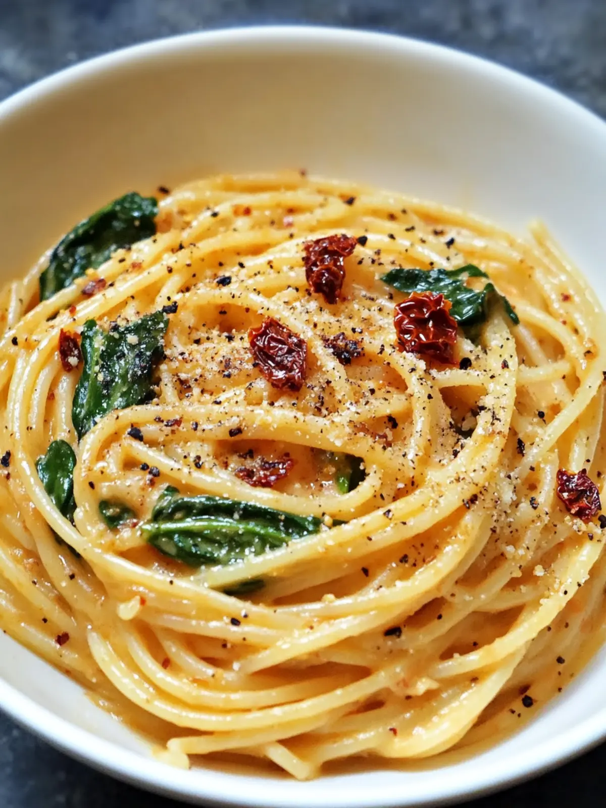 Creamy Spaghetti & Spinach with Sun-Dried Tomato Sauce Delight 3 Spaghetti & Spinach with Sun-Dried Tomato Cream Sauce