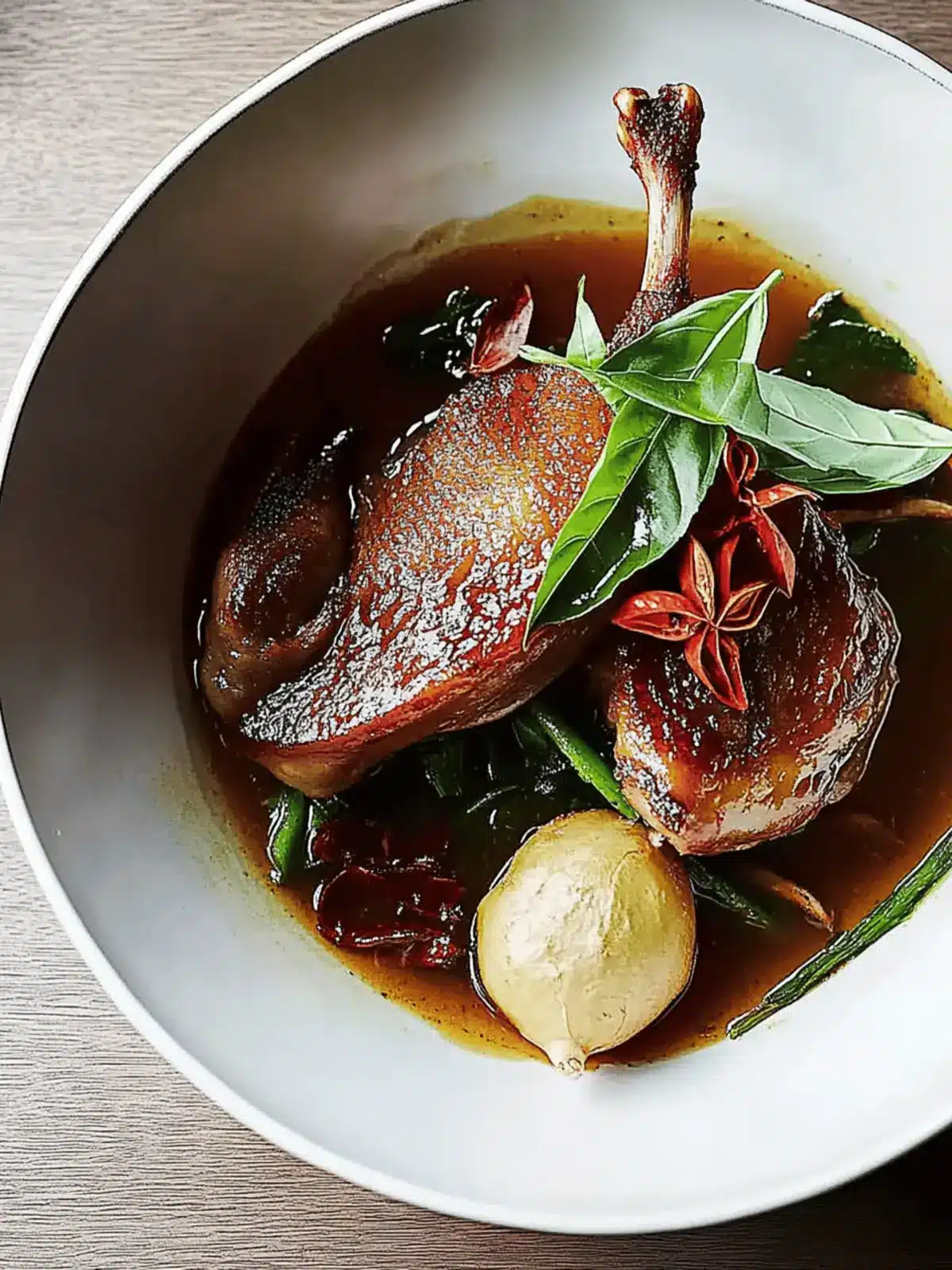Savory Duck Braised in Mandarin Juice and Star Anise Delight 3 Duck braised in mandarin juice and star anise with chilli, ginger and holy basil