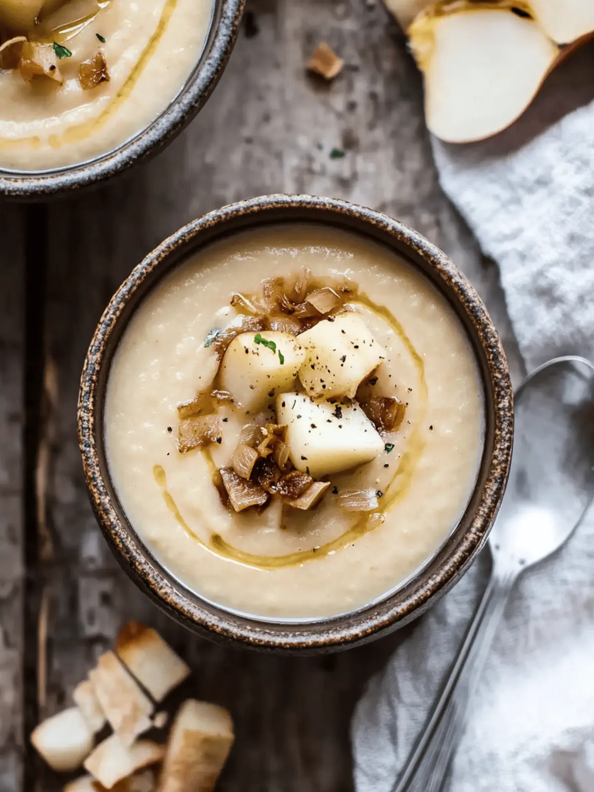Creamy Cauliflower & Parsnip Soup with Sweet Caramelized Apples 2 Cauliflower & Parsnip Soup with Caramelized Onions & Apples