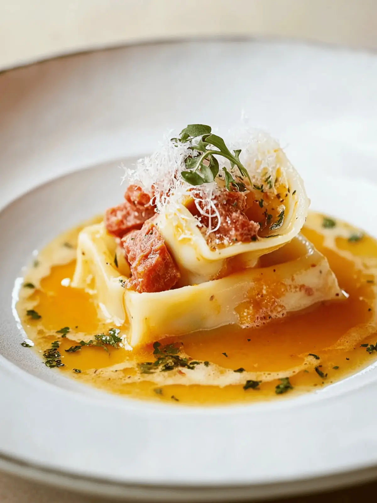Indulgent Squid and 'Nduja Agnolotti with Chorizo Broth 3 Squid and 'nduja agnolotti with chorizo and cider broth