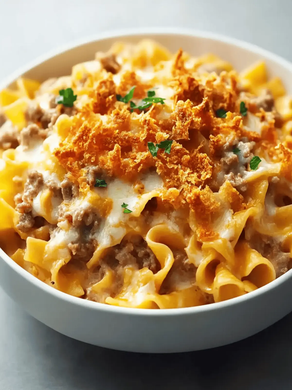 Cheesy Beef and Noodle Casserole with Crispy French Onions Bliss 2 Cheesy Beef and Noodle Casserole with Crispy French Onions