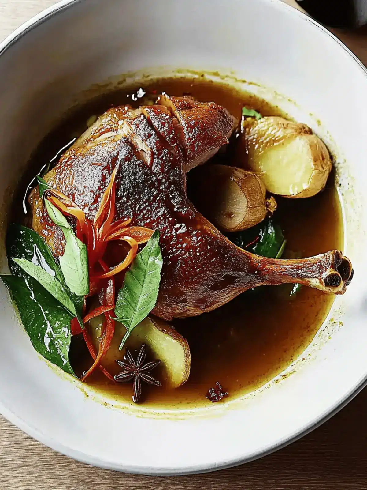 Savory Duck Braised in Mandarin Juice and Star Anise Delight 4 Duck braised in mandarin juice and star anise with chilli, ginger and holy basil