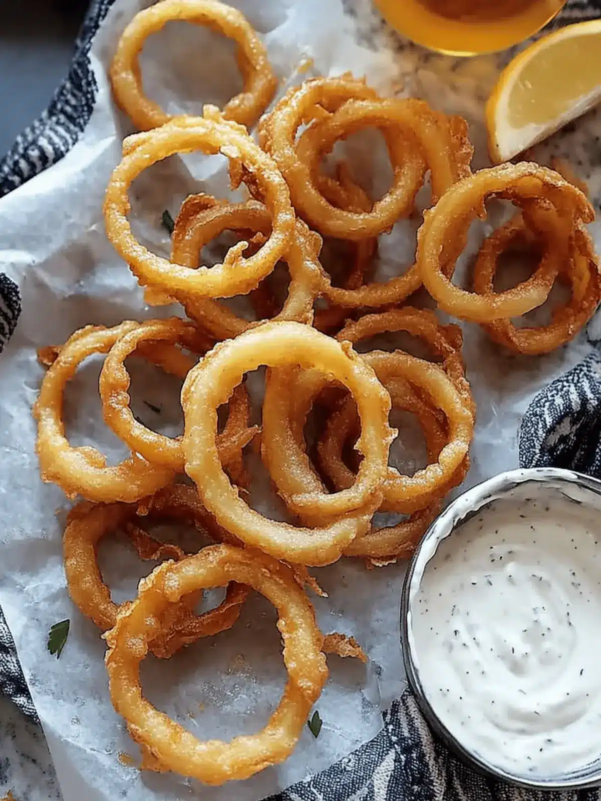 Crispy Beer Battered Onion Rings with Zesty Buttermilk Ranch 2 Beer Battered Onion Rings and Buttermilk Ranch Dressing