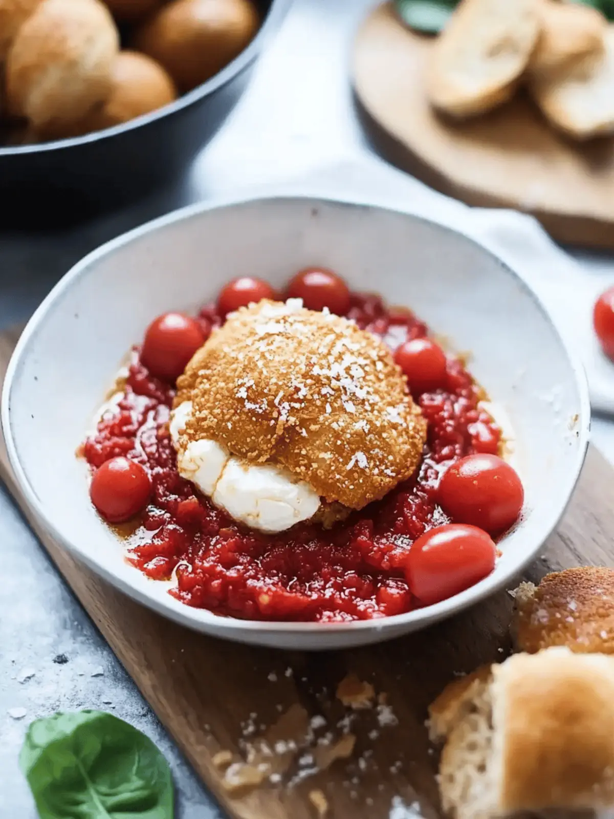 Crispy Fried Burrata with Cherry Tomato Sauce Delight 3 Fried Burrata with Cherry Tomato Sauce