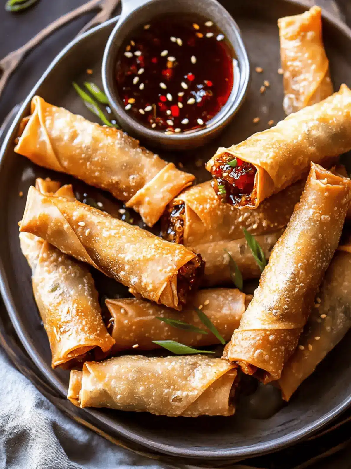 Crispy Sesame Ginger Egg Rolls with Sweet Chili Sauce Delight 4 Crispy Sesame Ginger Egg Rolls with Sweet Chili Sauce.