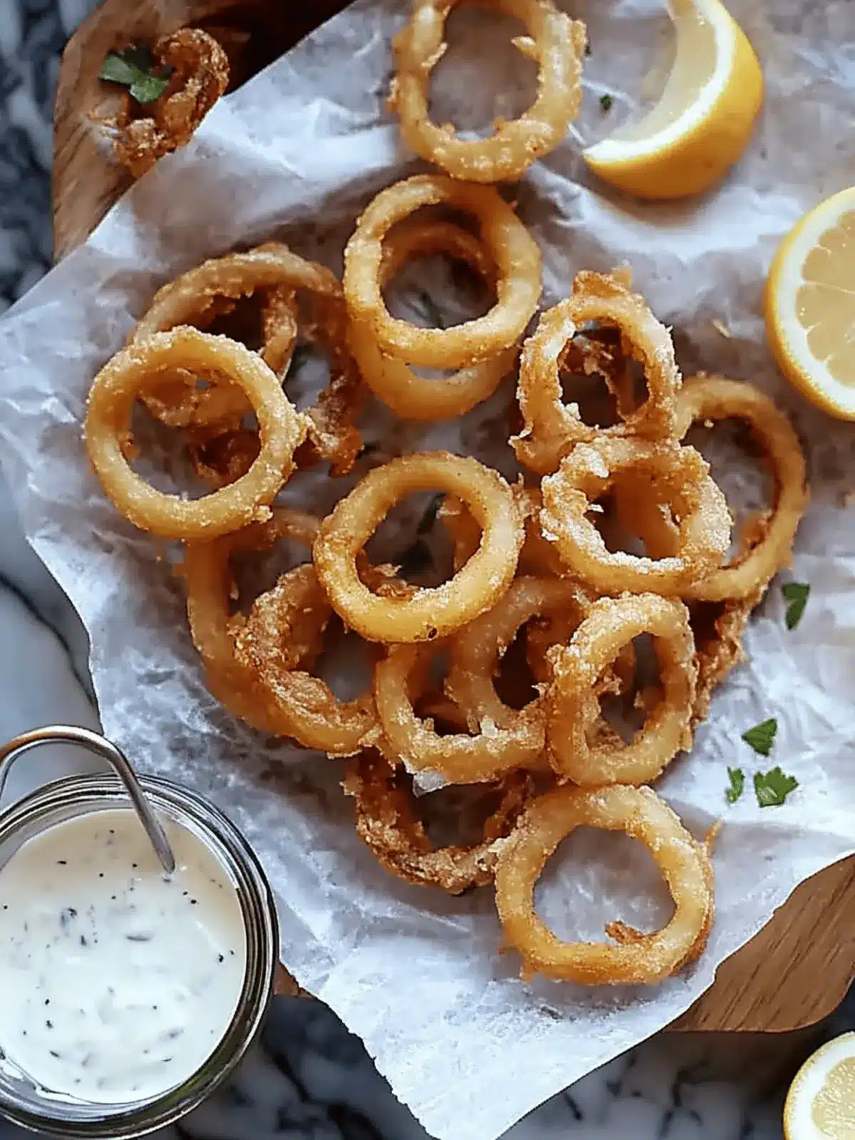 Crispy Beer Battered Onion Rings with Zesty Buttermilk Ranch 4 Beer Battered Onion Rings and Buttermilk Ranch Dressing