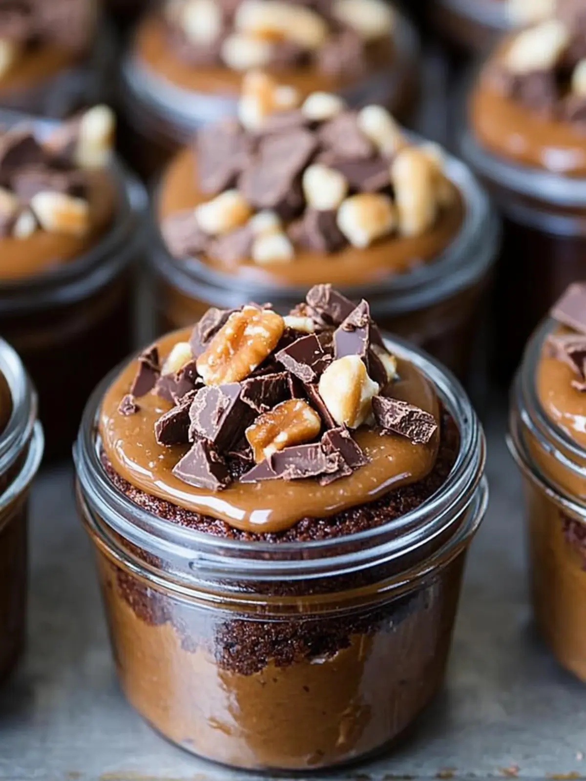 Deliciously Gooey Jelly Jar Chocolate Turtle Brownies 4 Jelly Jar Chocolate Turtle Brownies