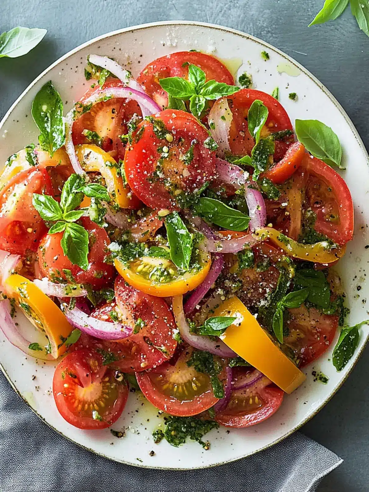 Summer Tomato Salad Bliss with Fresh Herbs and Zesty Flavor 3 Tomato Salad