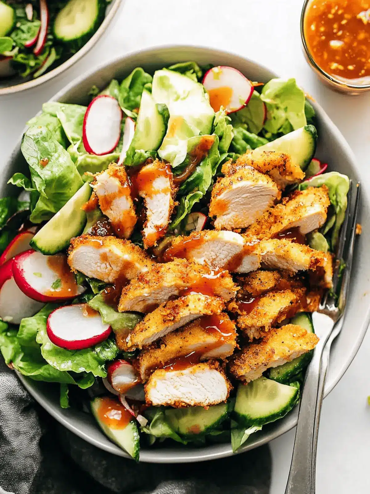 Crispy Chicken Salad with Sriracha Honey BBQ Dressing Delight 4 Crispy Chicken Salad with Sriracha Honey BBQ Dressing