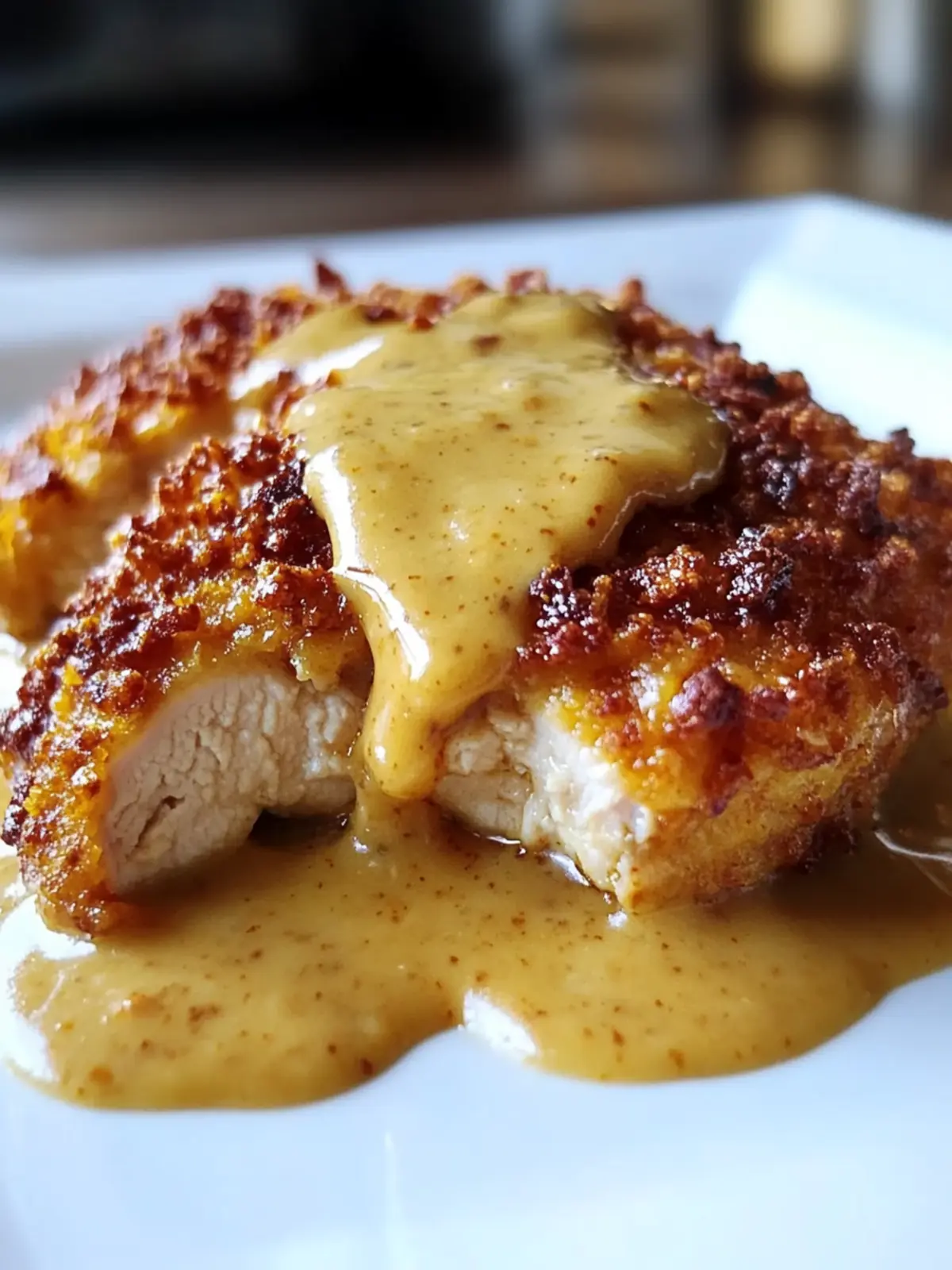 Crispy Pretzel Chicken with Mustard-Cheddar Sauce Delight 4 Pretzel Chicken with Mustard-Cheddar Sauce