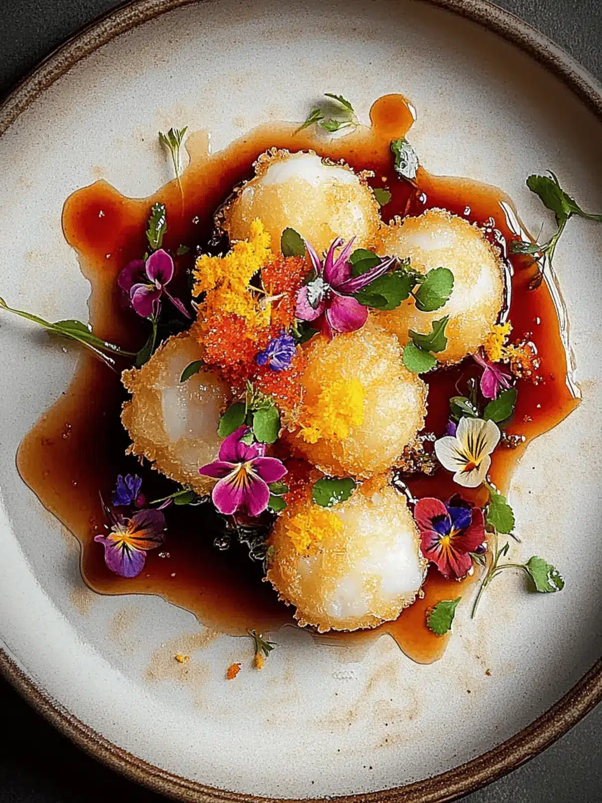 Crispy Cod Tempura with Blossom Salsa and Mirin-Ginger Glaze 4 Cod Tempura with Blossom Salsa and Mirin-Ginger Glaze