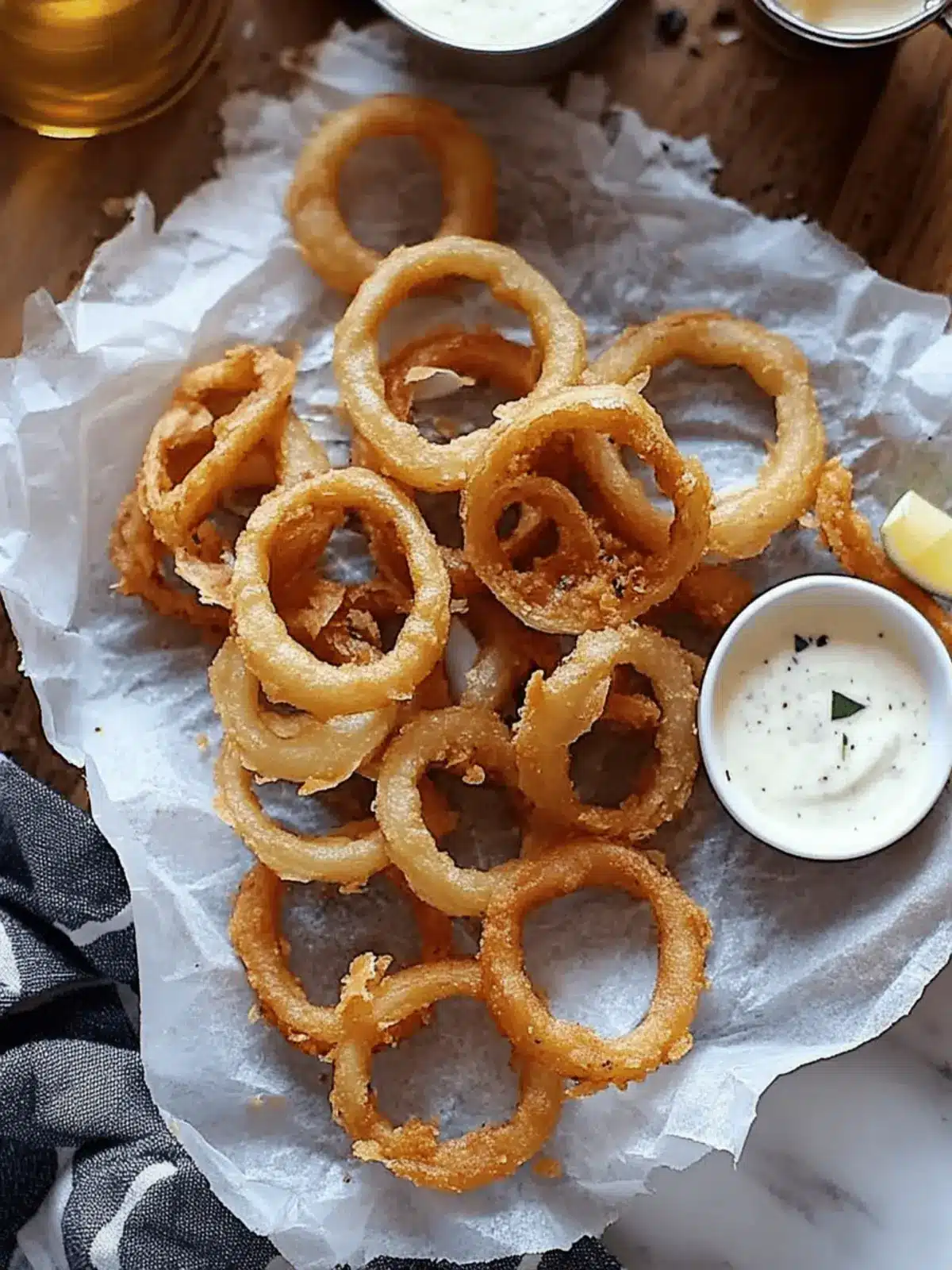 Crispy Beer Battered Onion Rings with Zesty Buttermilk Ranch 3 Beer Battered Onion Rings and Buttermilk Ranch Dressing