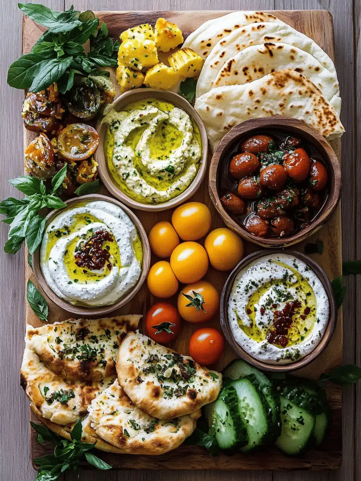 Create Irresistible Mediterranean Brunch Boards with 3 Dips & Flatbreads 2 Irresistible Mediterranean Brunch Boards with 3 Dips and Flatbreads