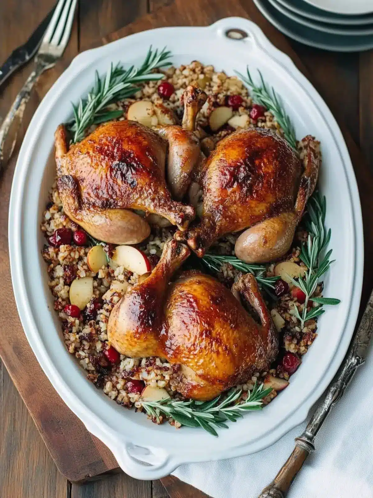 Savory Cornish Hens with Apple-Cranberry Rice Stuffing Delight 4 Cornish Hens with Apple-Cranberry Rice Stuffing