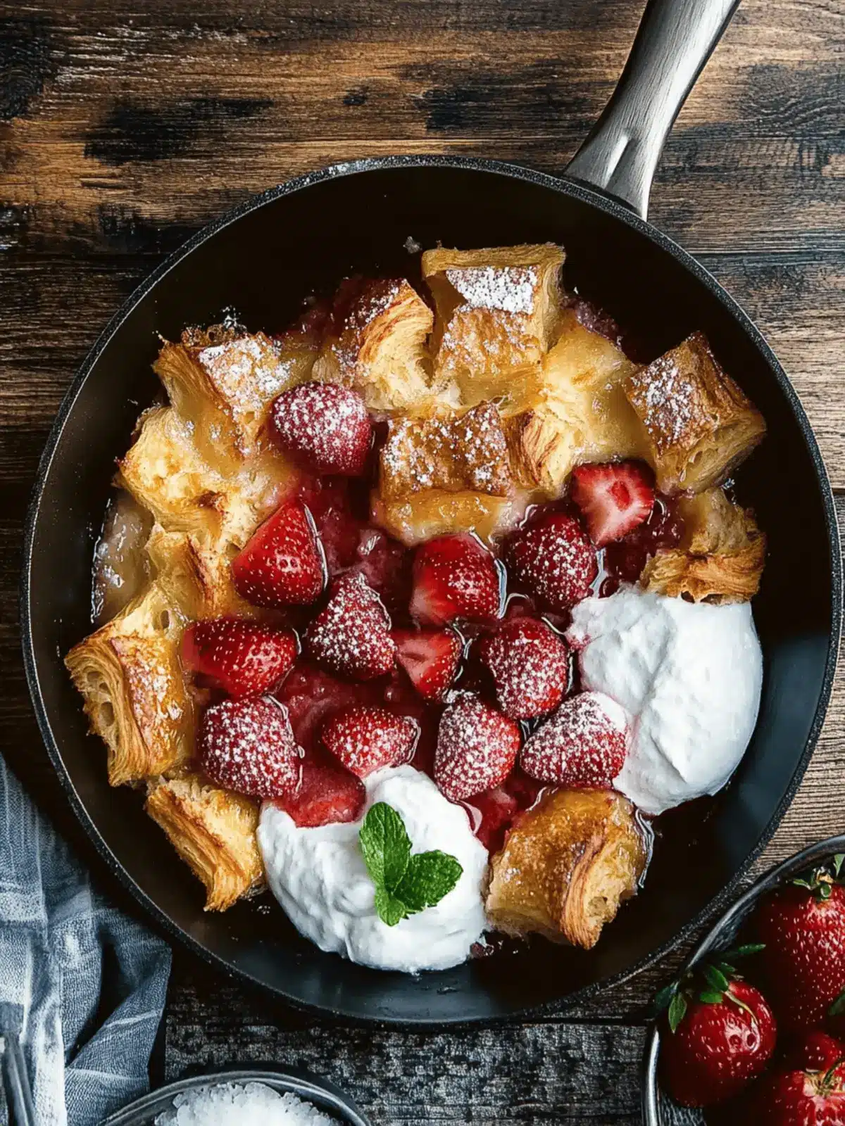 Skillet Croissant Bread Pudding with Strawberry Syrup Bliss 2 Skillet Croissant Bread Pudding with Strawberry Syrup
