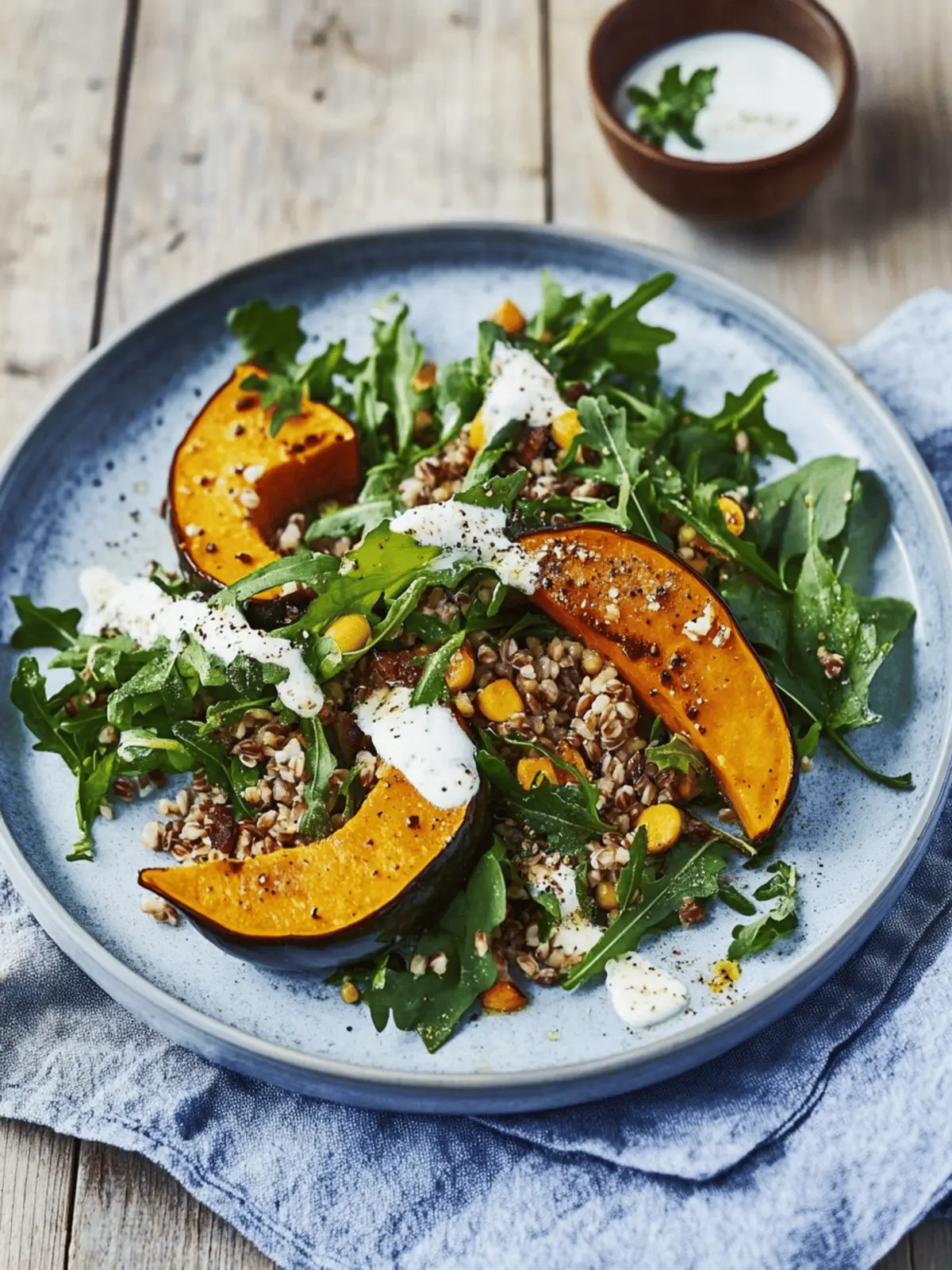 Savor This Warm Roast Pumpkin Salad with Grains & Spiced Yoghurt 2 Warm Roast Pumpkin Salad with Grains, Greens & Spiced Yoghurt