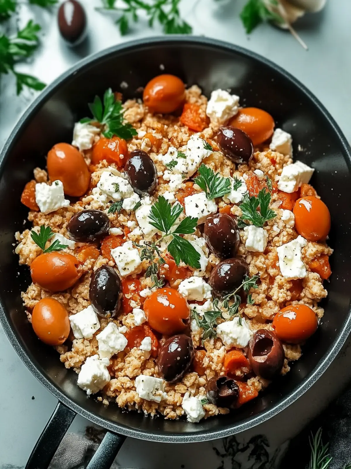 Savor Mediterranean Keto Ground Chicken Skillet with Olives and Feta 4 Mediterranean Keto Ground Chicken Skillet with Olives and Feta