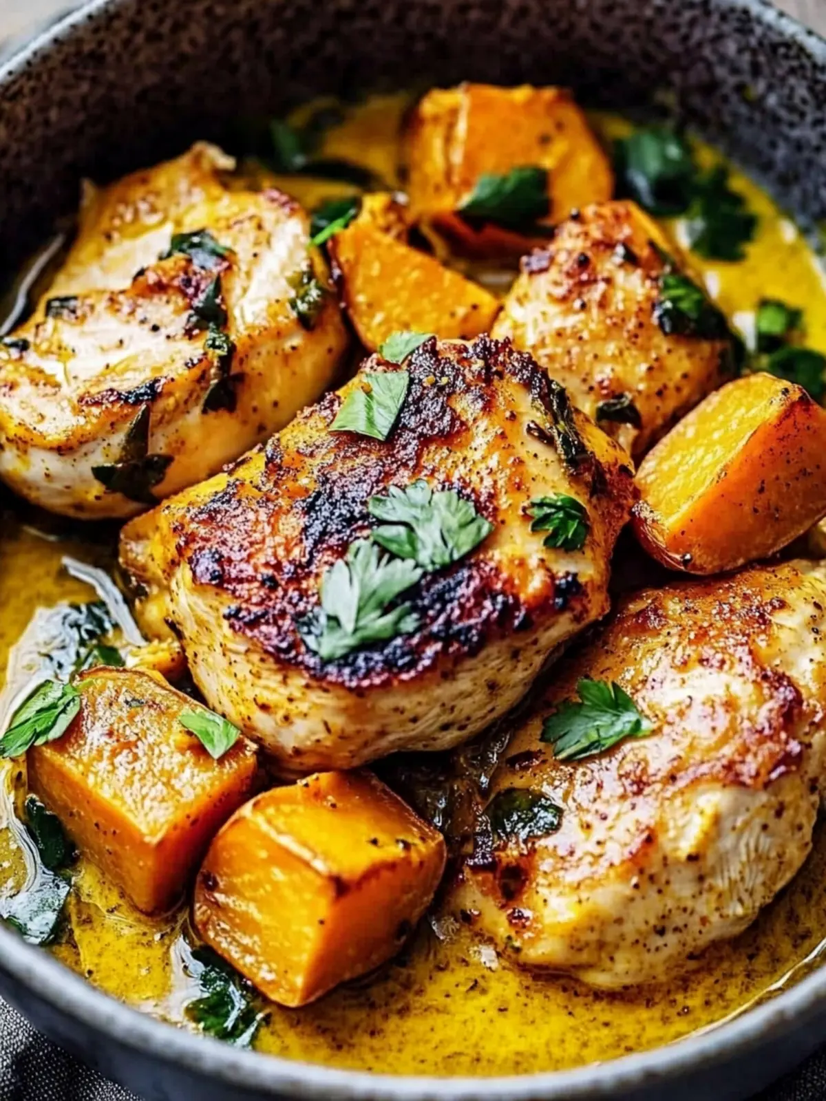 Crispy Shallot Oil Coconut Turmeric Chicken & Sweet Potatoes 3 Coconut Turmeric Chicken with Sweet Potatoes and Crispy Shallot Oil