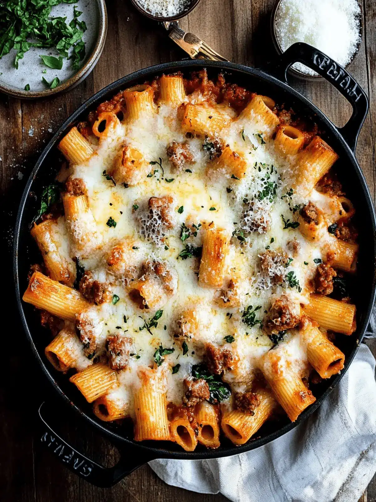 Delicious Cheesy Baked Rigatoni with Italian Sausage & Spinach 2 Cheesy Baked Rigatoni with Italian Sausage & Spinach