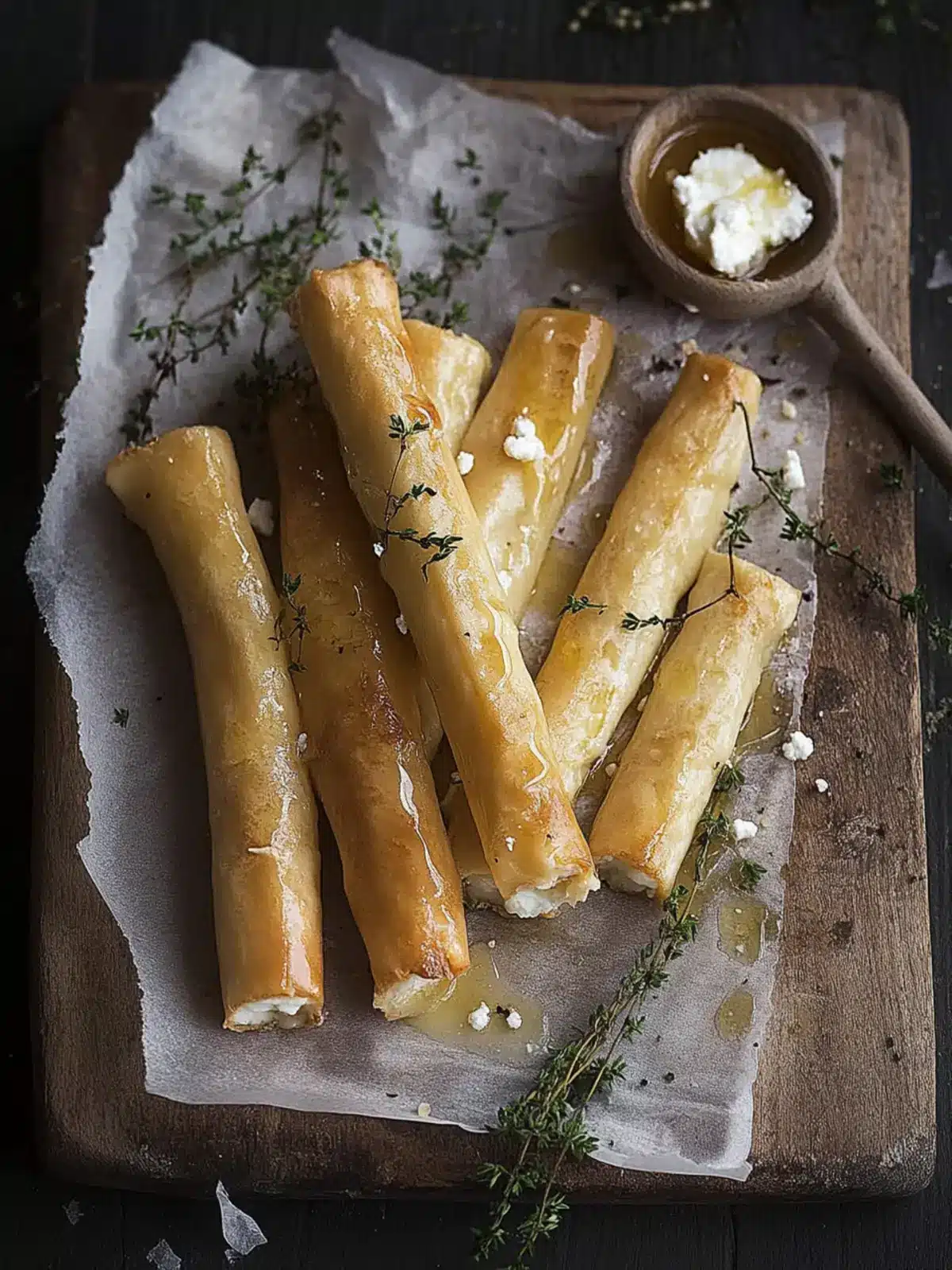 Delicious Baked Goats Cheese Cigars with Honey & Thyme Magic 2 Baked goats cheese cigars with honey & thyme