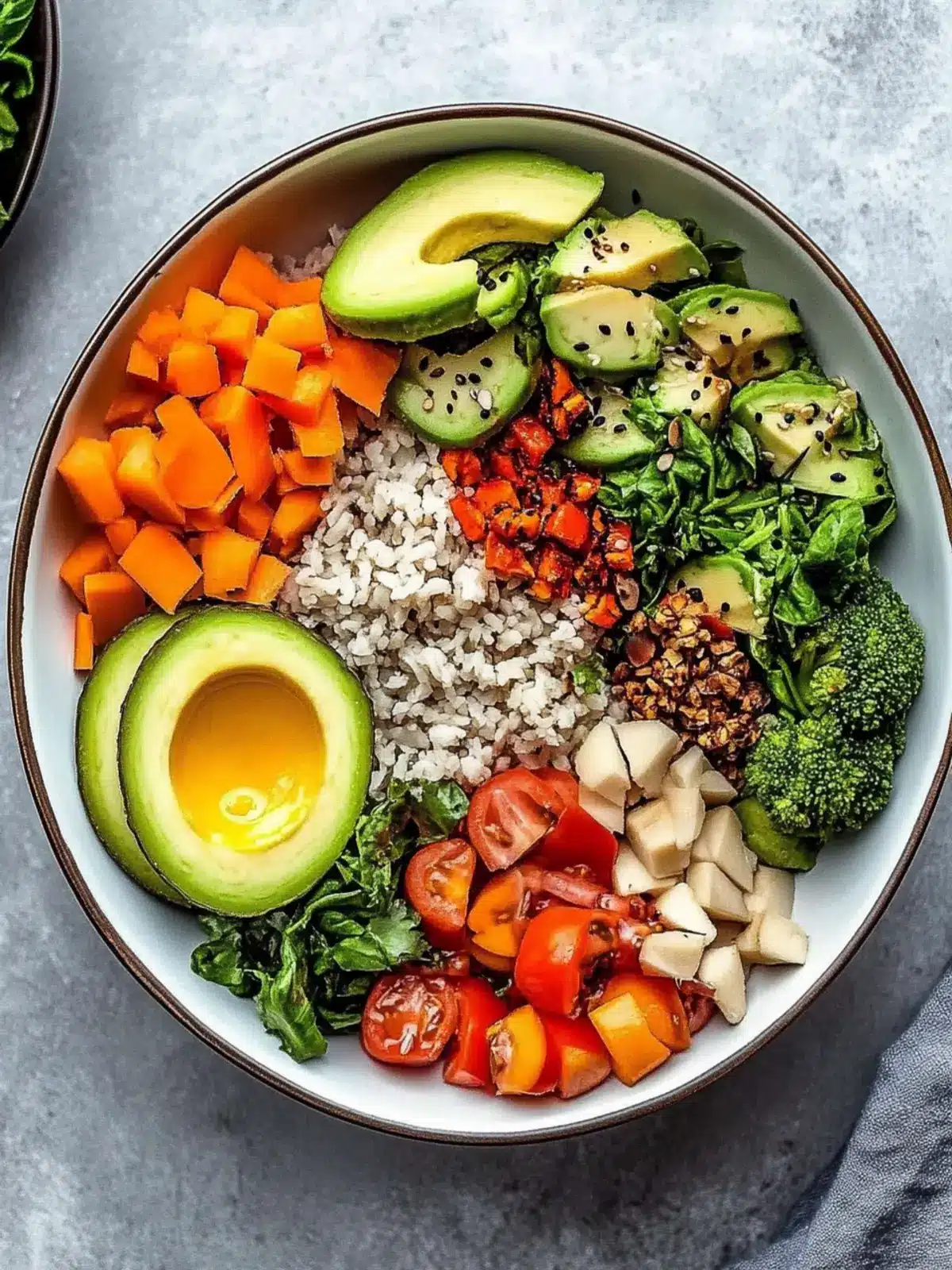 Delicious Buddha Bowl with Roasted Veggies and Avocado Egg 2 Buddha Bowl
