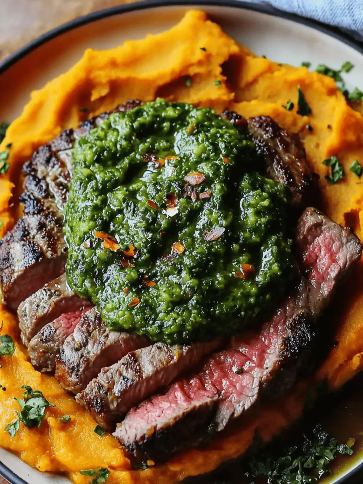 Savory Steak with Green Sauce and Creamy Sweet Potatoes 3 Steak with Green Sauce and Mashed Sweet Potatoes