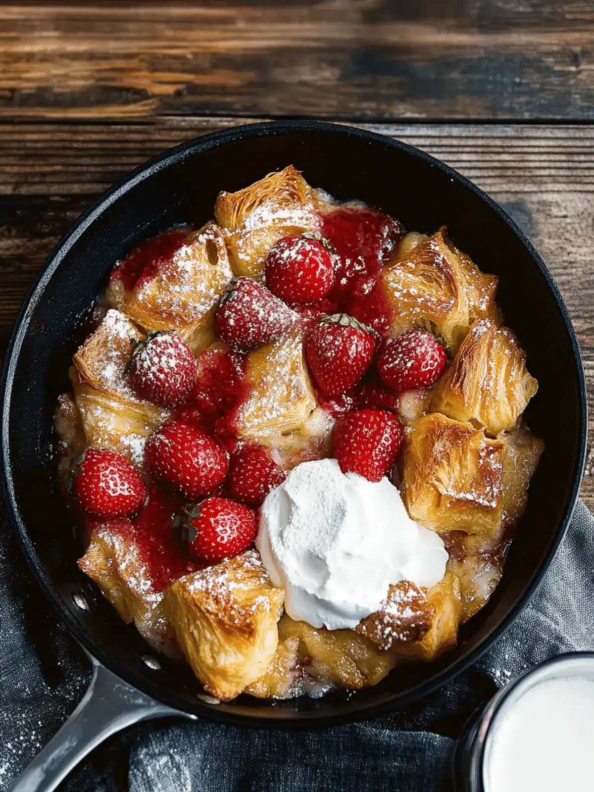 Skillet Croissant Bread Pudding with Strawberry Syrup Bliss 3 Skillet Croissant Bread Pudding with Strawberry Syrup