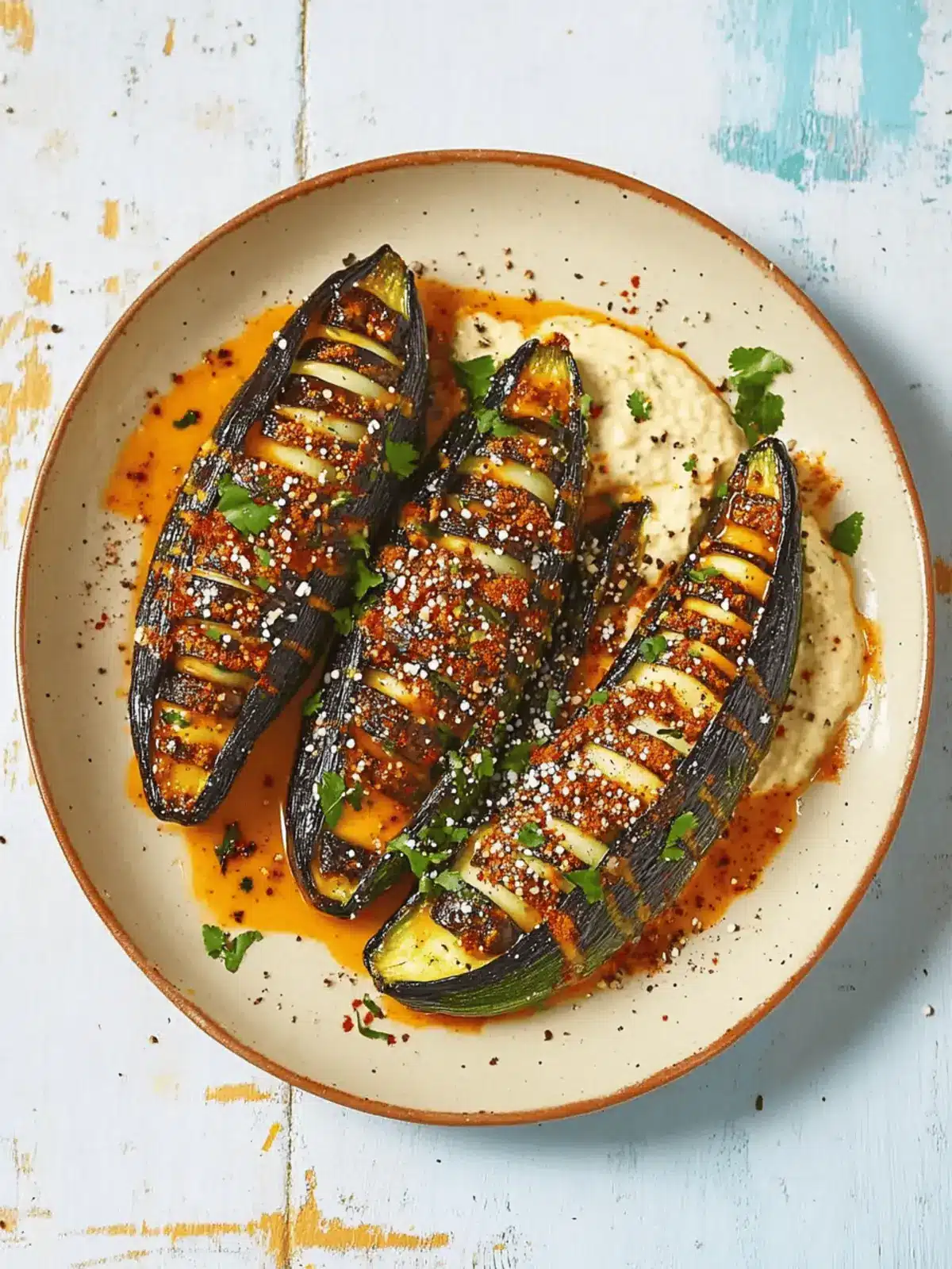 Harissa Hasselback Courgettes with Savory Butter Bean Dip 3 Harissa hasselback courgettes with butter bean and tahini dip and dukkah