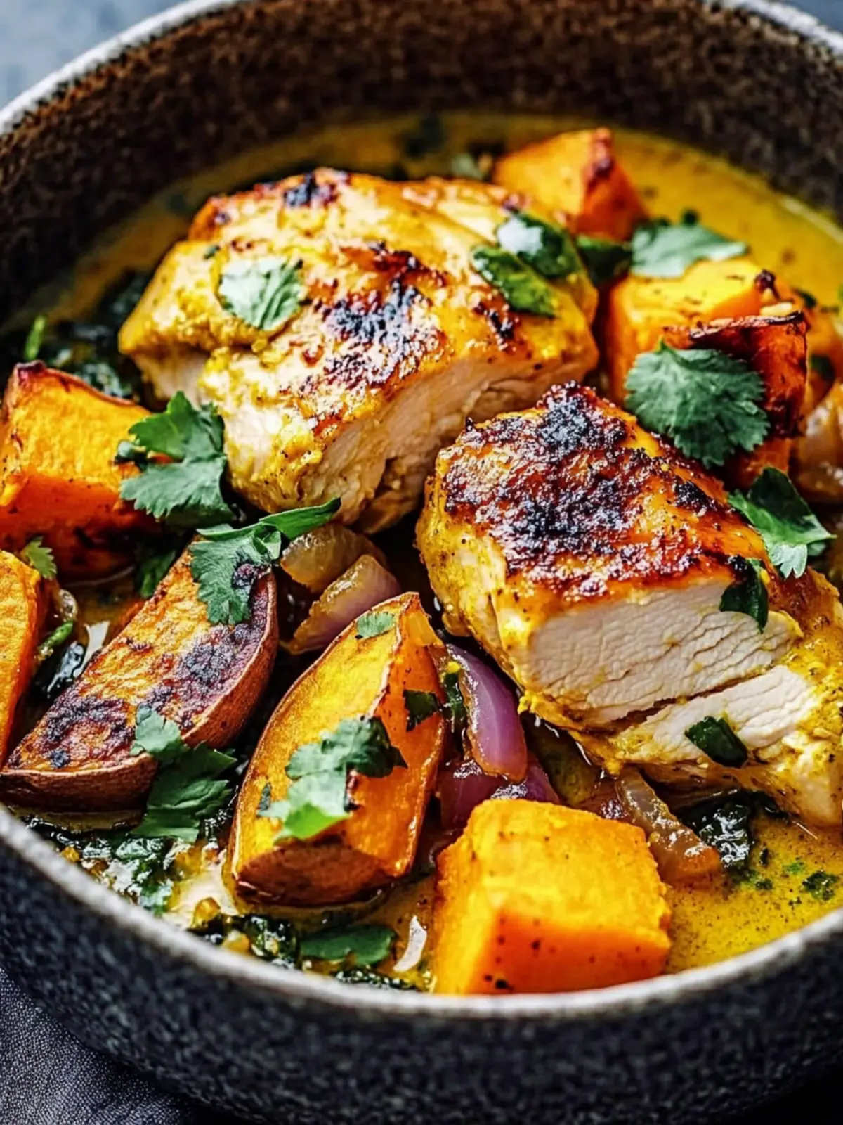Crispy Shallot Oil Coconut Turmeric Chicken & Sweet Potatoes 2 Coconut Turmeric Chicken with Sweet Potatoes and Crispy Shallot Oil
