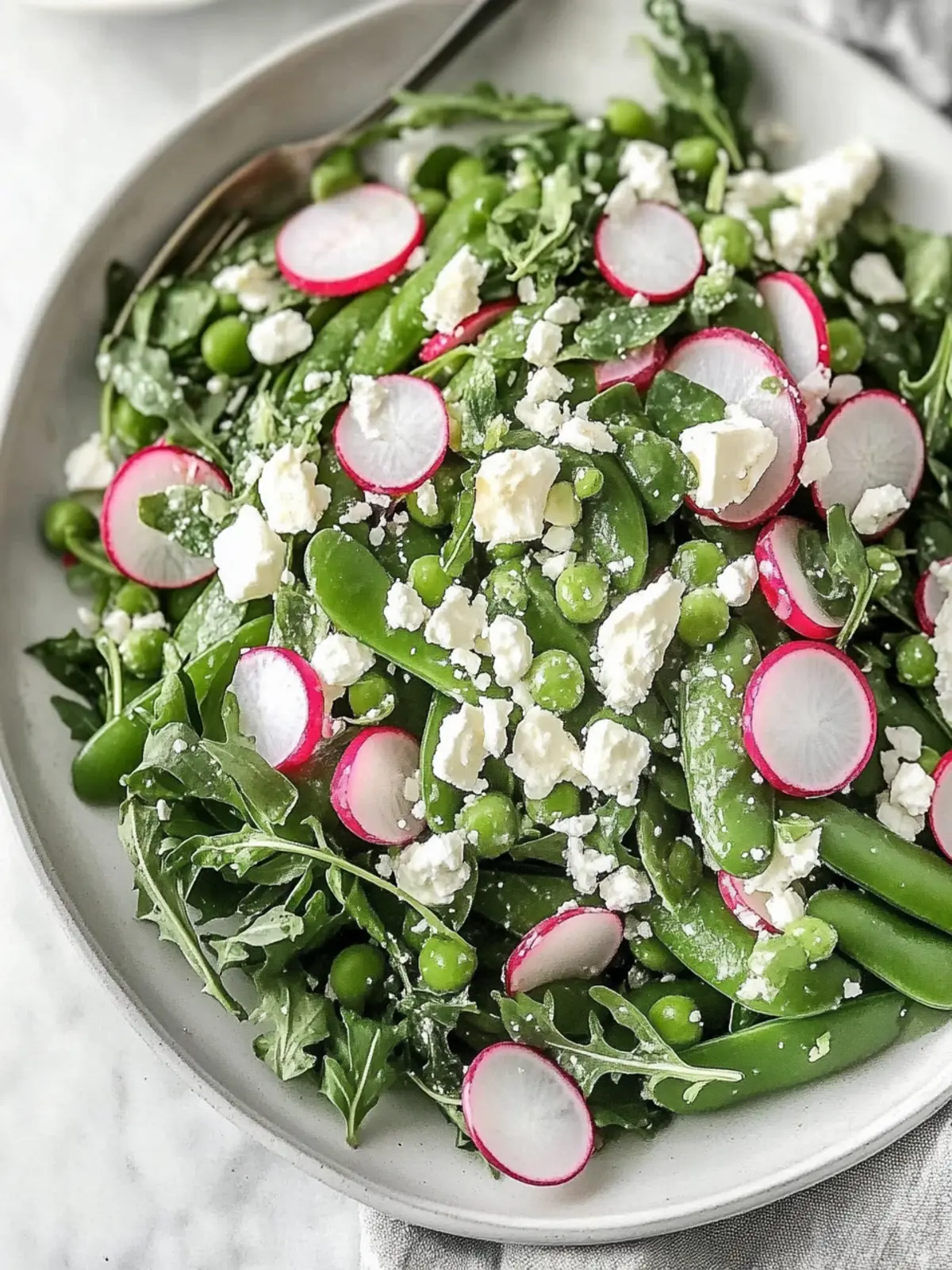 Sugar Snap Pea Salad with Radishes, Feta and Arugula Delight 2 sugar snap pea salad with radishes, feta and arugula