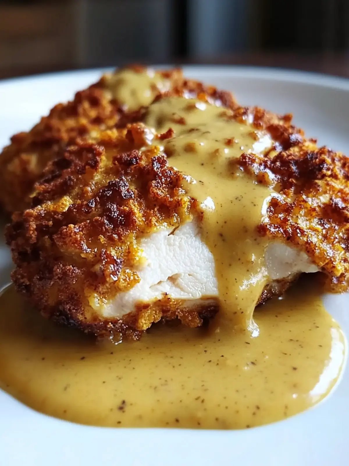 Crispy Pretzel Chicken with Mustard-Cheddar Sauce Delight 3 Pretzel Chicken with Mustard-Cheddar Sauce