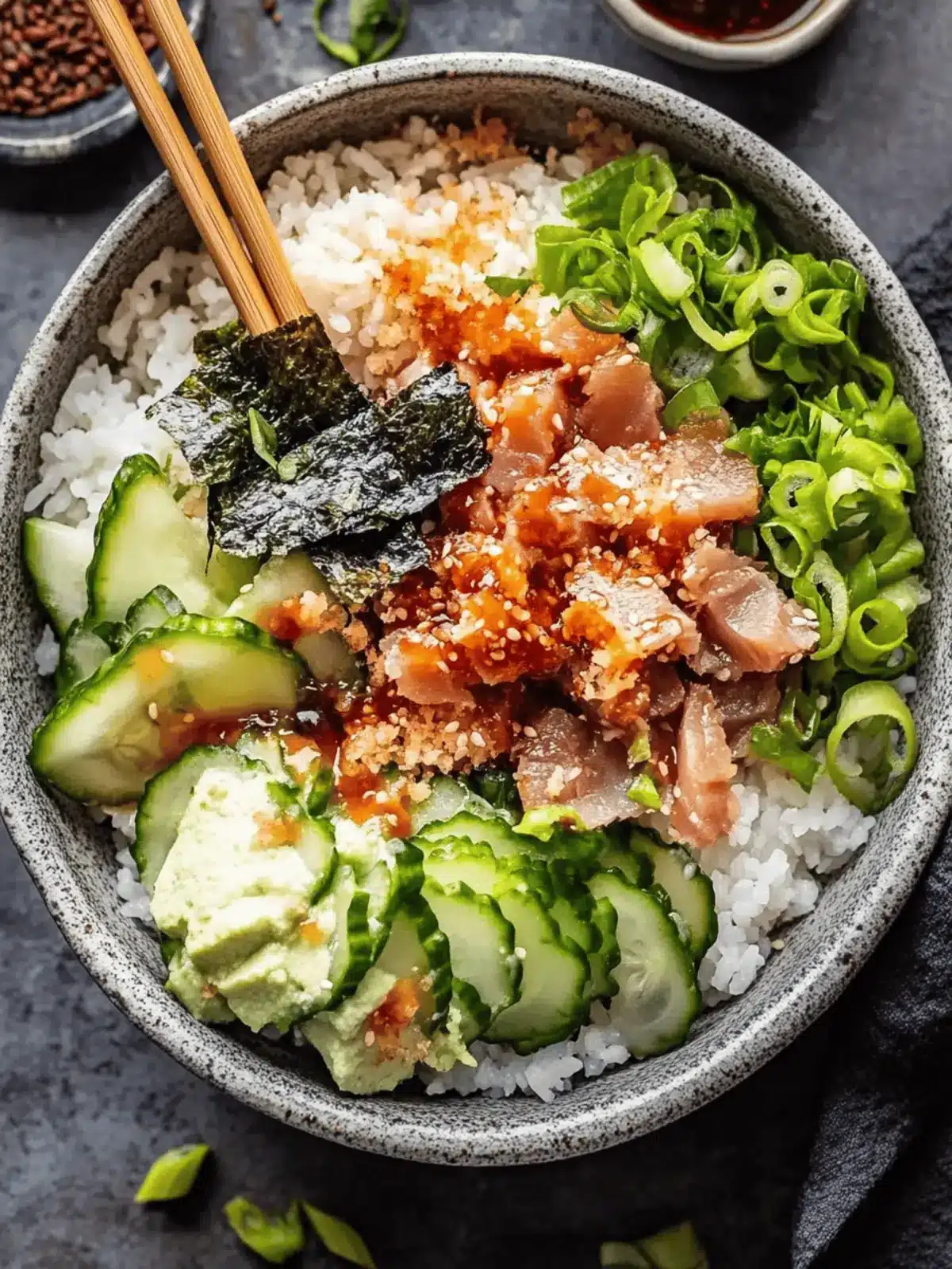 Savory Spicy Tuna Sushi Bowl with Crispy Rice Delight 3 Spicy Tuna Sushi Bowl with Crispy Rice
