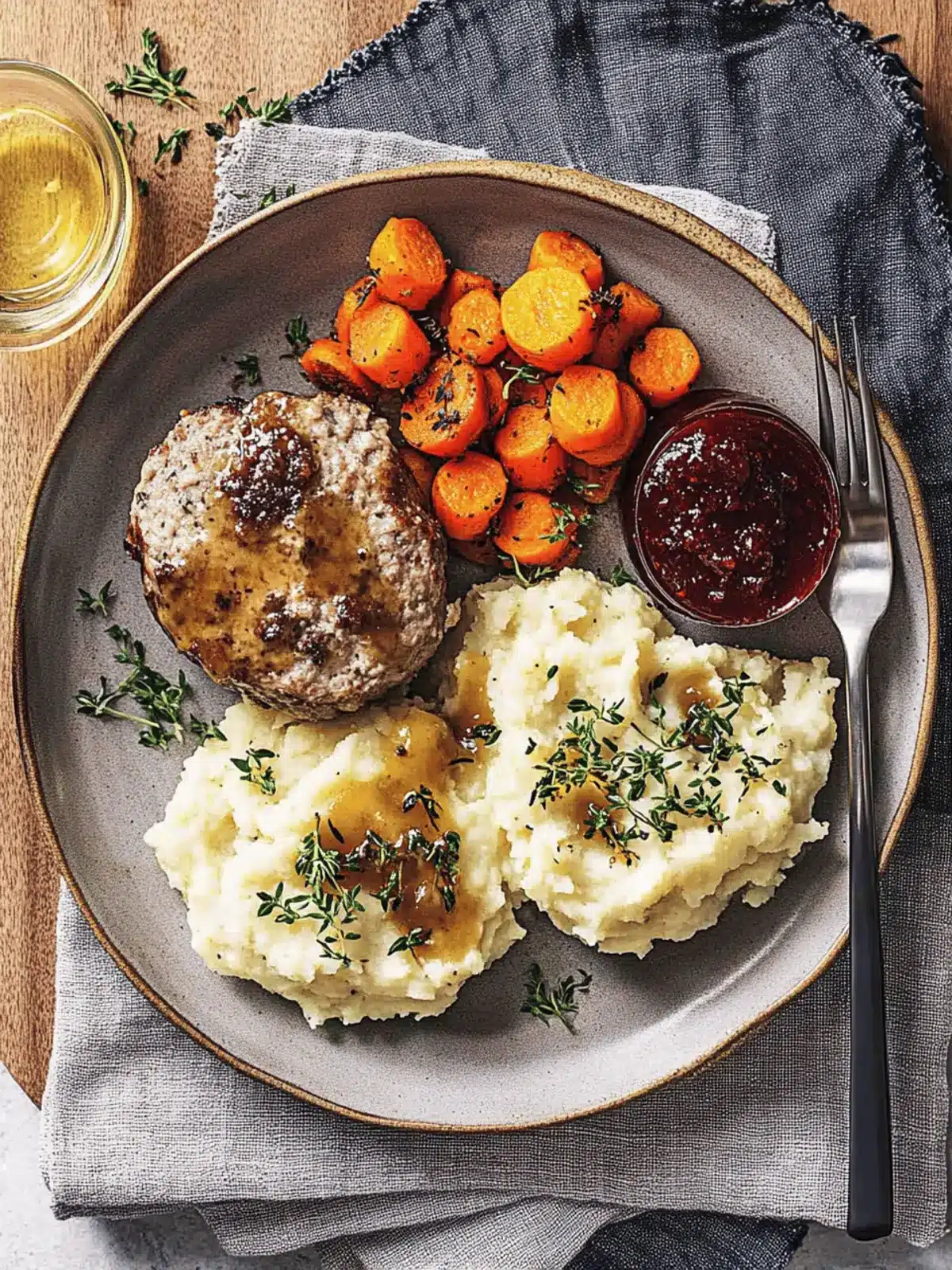 Savory Swedish Meatloaves with Creamy Mashed Potatoes and Jam 2 Swedish Meatloaves with Mashed Potatoes, Roasted Carrots, and Currant Jam