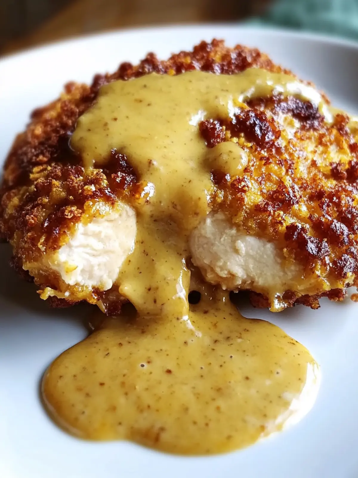 Crispy Pretzel Chicken with Mustard-Cheddar Sauce Delight 2 Pretzel Chicken with Mustard-Cheddar Sauce