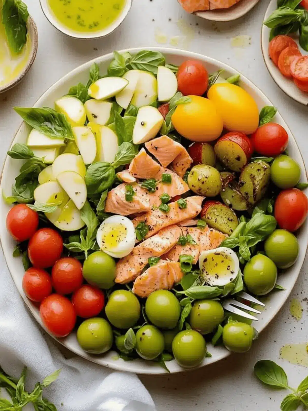 Delicious Ni§oise Salad with Pan-Seared Salmon & Basil Vinaigrette 4 Ni§oise Salad with Pan-Seared Salmon & Basil Vinaigrette